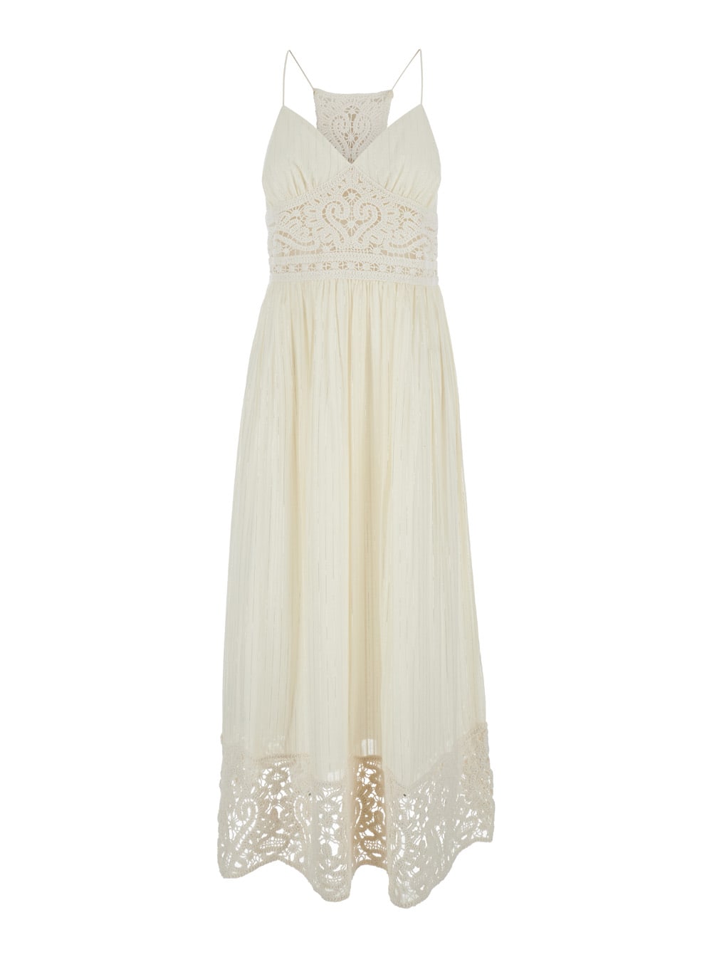 Shop Twinset White Long Dress With Embroidered Motifs In Cotton Blend Woman