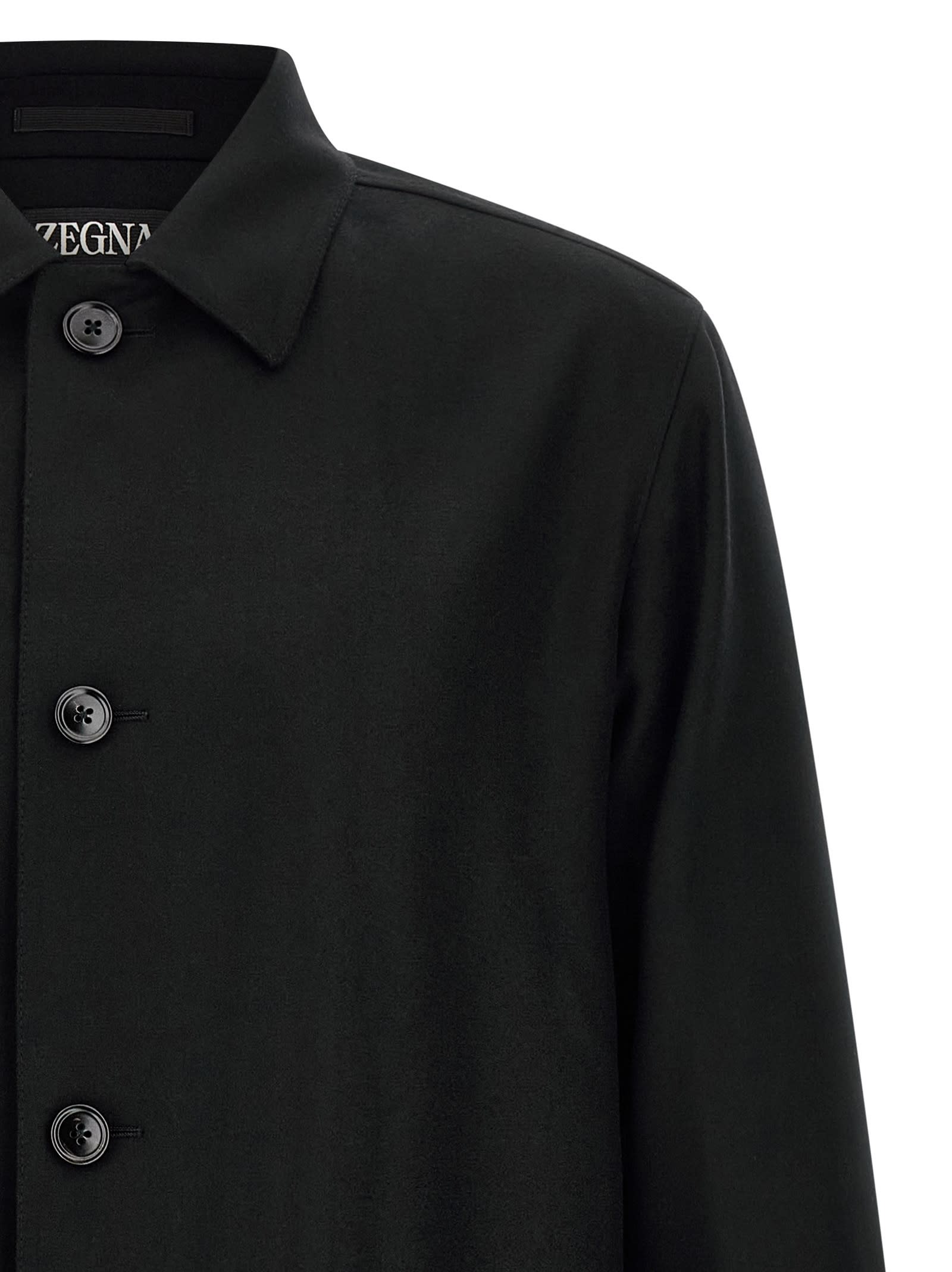 Zegna Overshirt With Collared Design And Pockets In Black