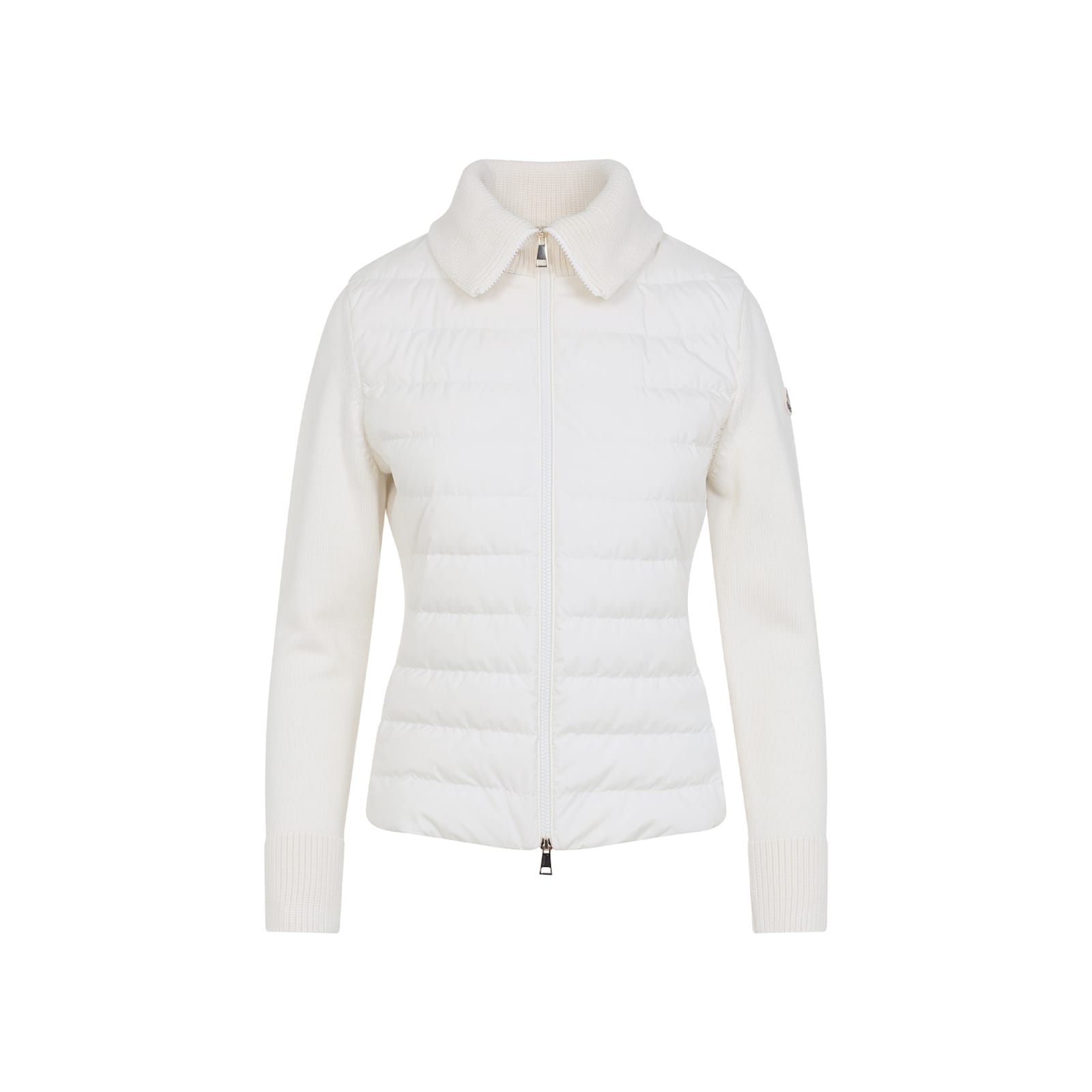Moncler Quilted High Collar Ribbed Cuffs Jacket In White