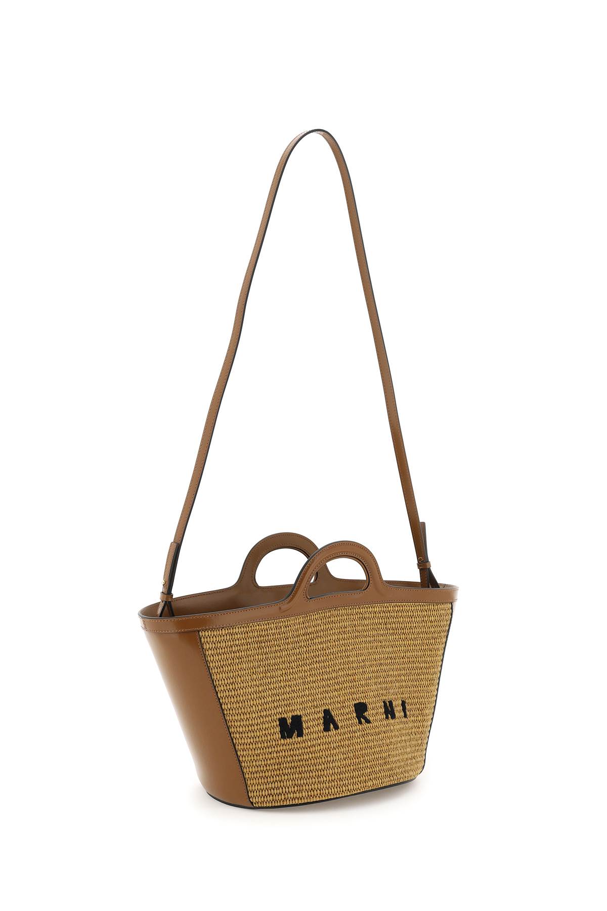 Marni Brown Leather Blend Tropical Bag In Ecru