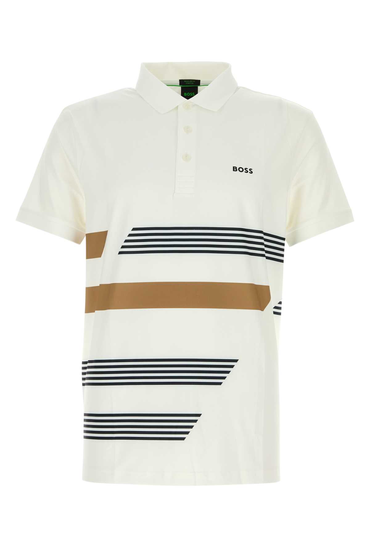 White Stretch Polyester Polo Shirt