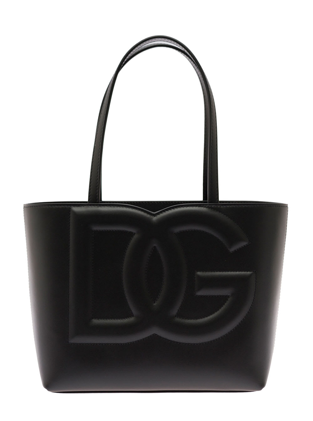 dg Logo Black Small Shopper In Leather Woman