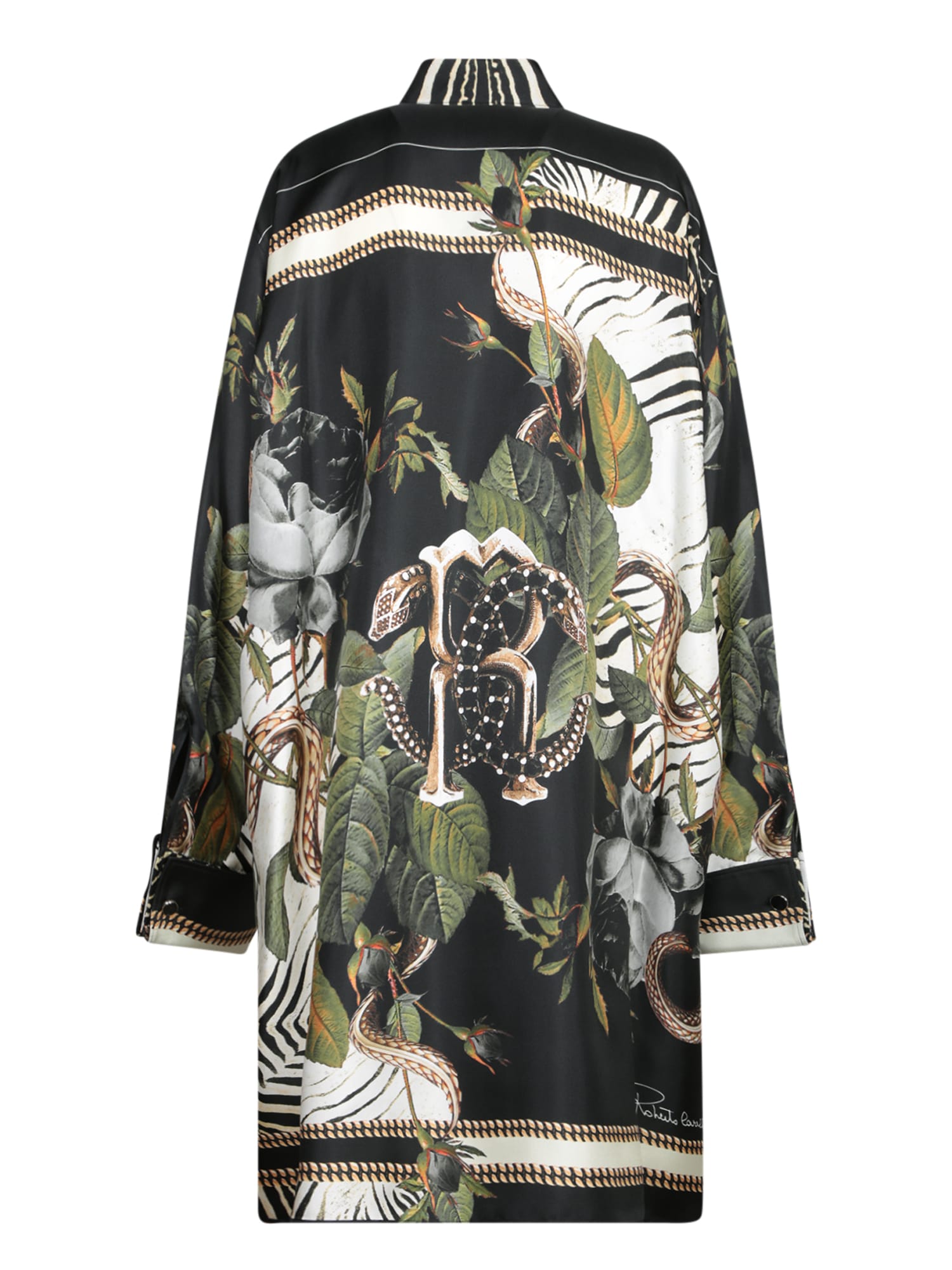 Shop Roberto Cavalli Silk Scarf Print Shirt In Black