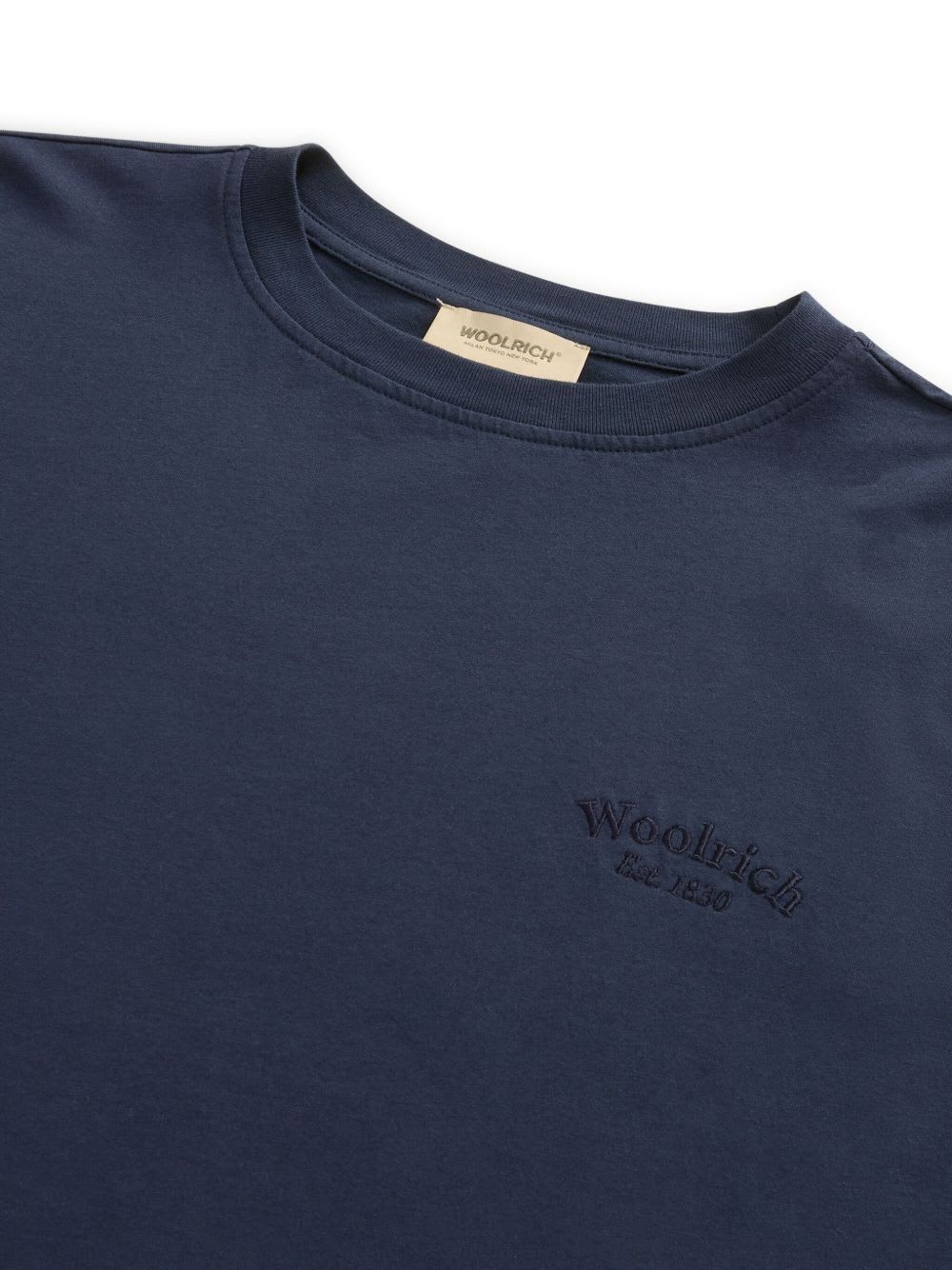 Woolrich Crew Neck Monochrome Cotton T-shirt In Blue