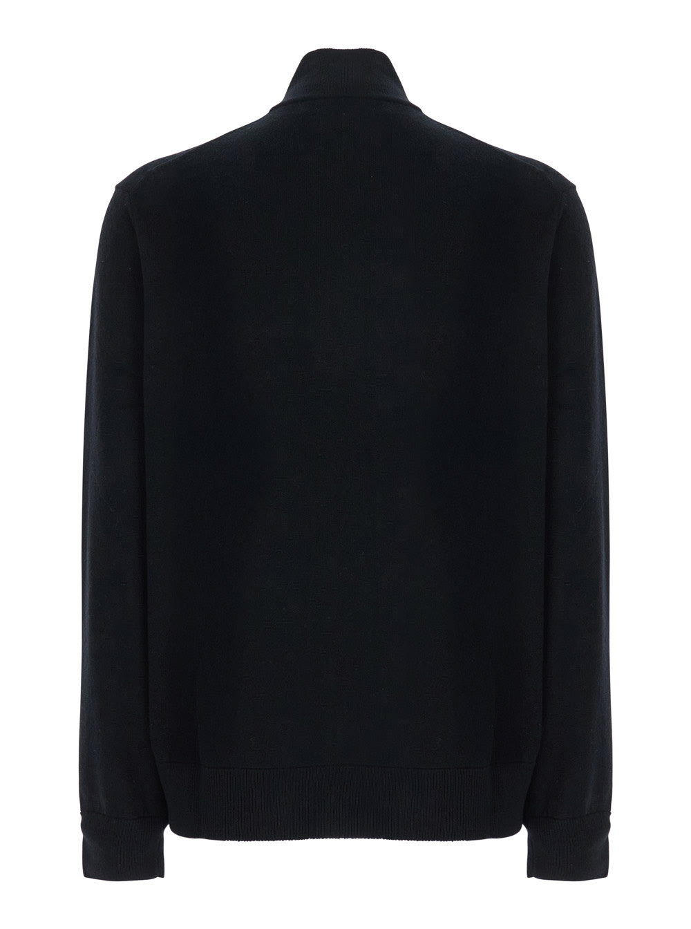 Polo Ralph Lauren Black Cardigan With High Neck And Pony Embroidery On The Front In Wool Man In Black