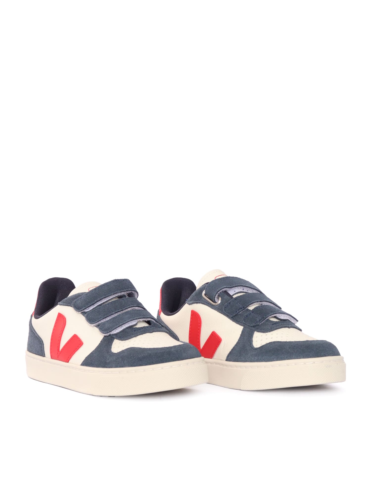 Veja Small V-10 Leath Pure_pekin_nautico Sneakers In Multi