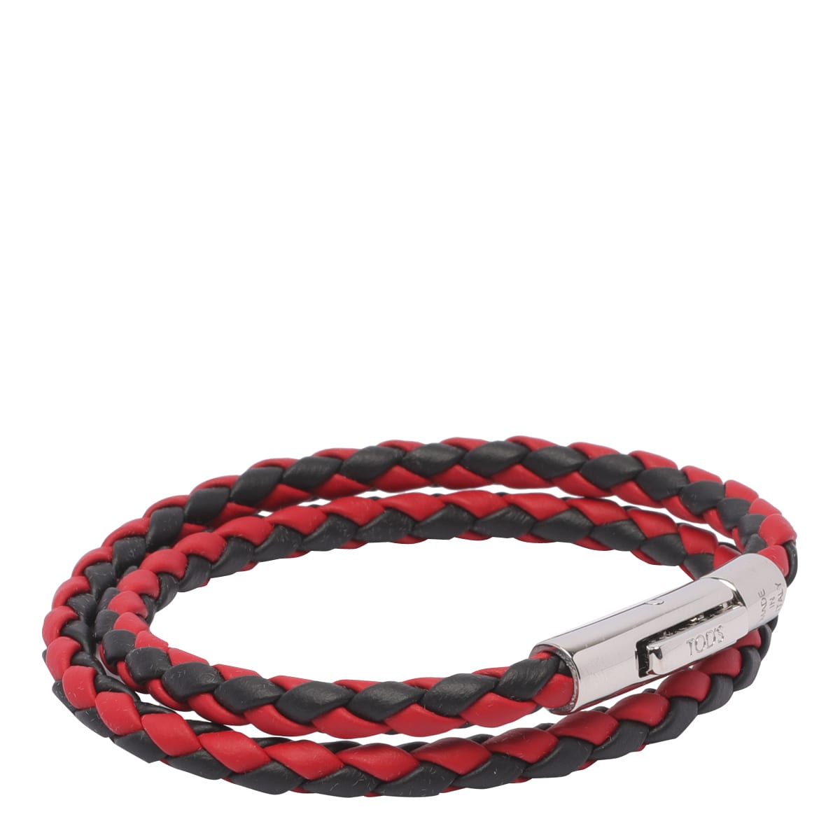 Shop Tod's Mycolors Leather Bracelet In Black/red