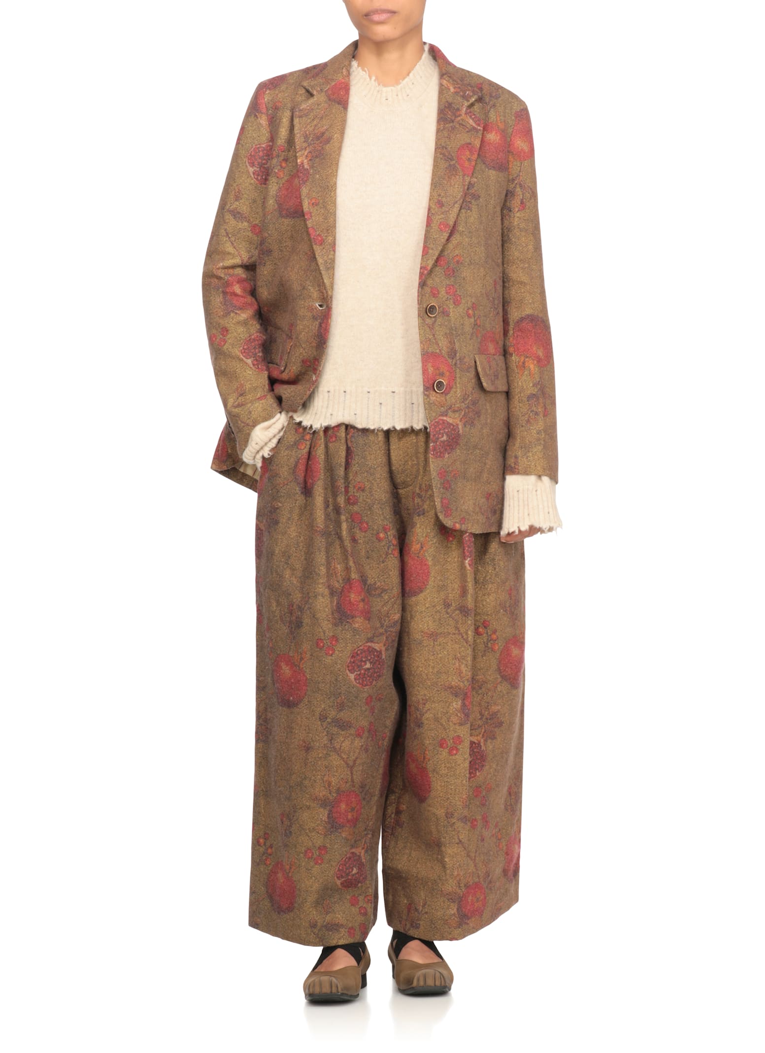 Uma Wang Wide-leg Floral Pattern Trousers In Brown