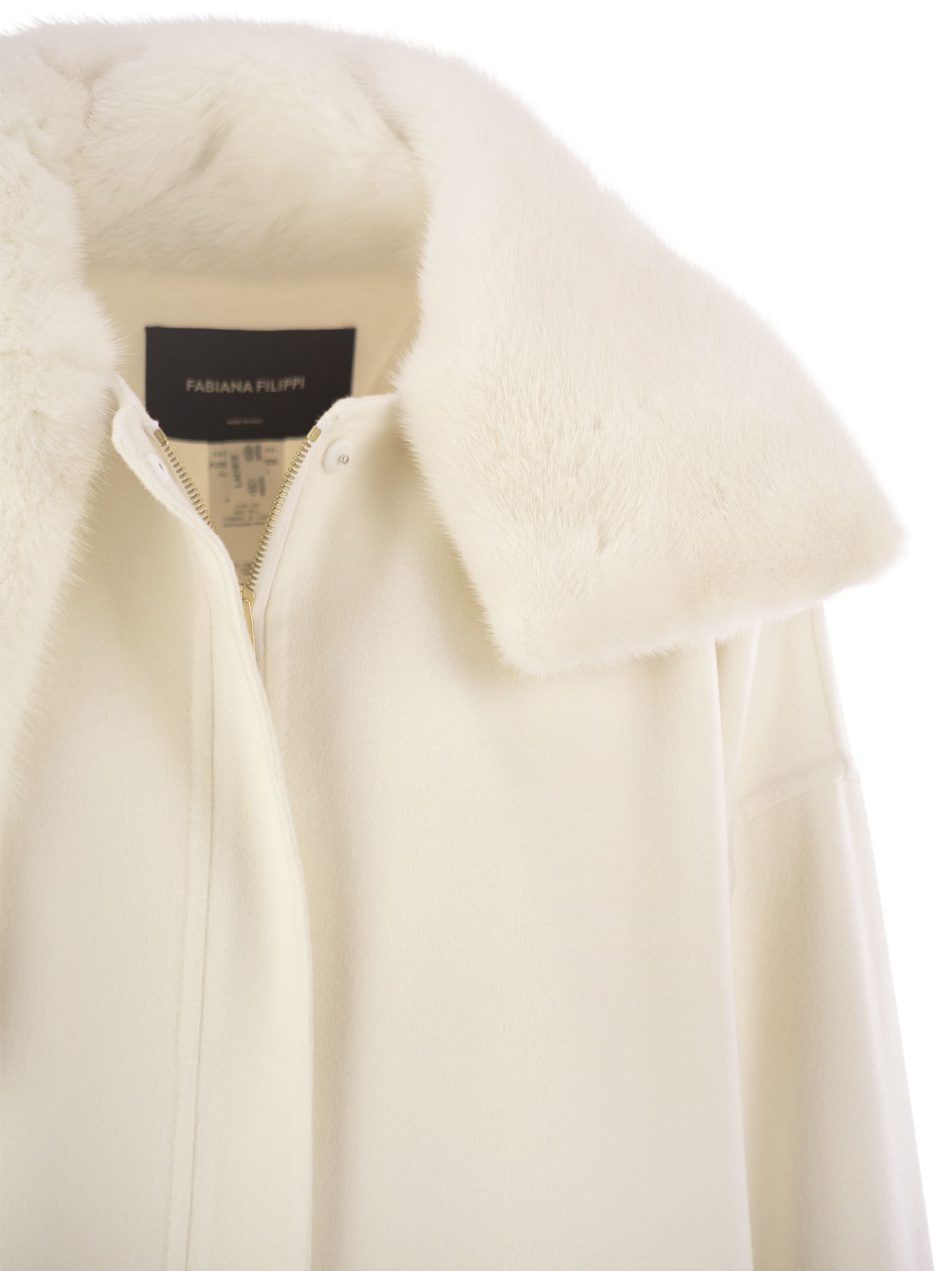 Fabiana Filippi Luxury Cashmere Caban With Mink Fur Collar In White