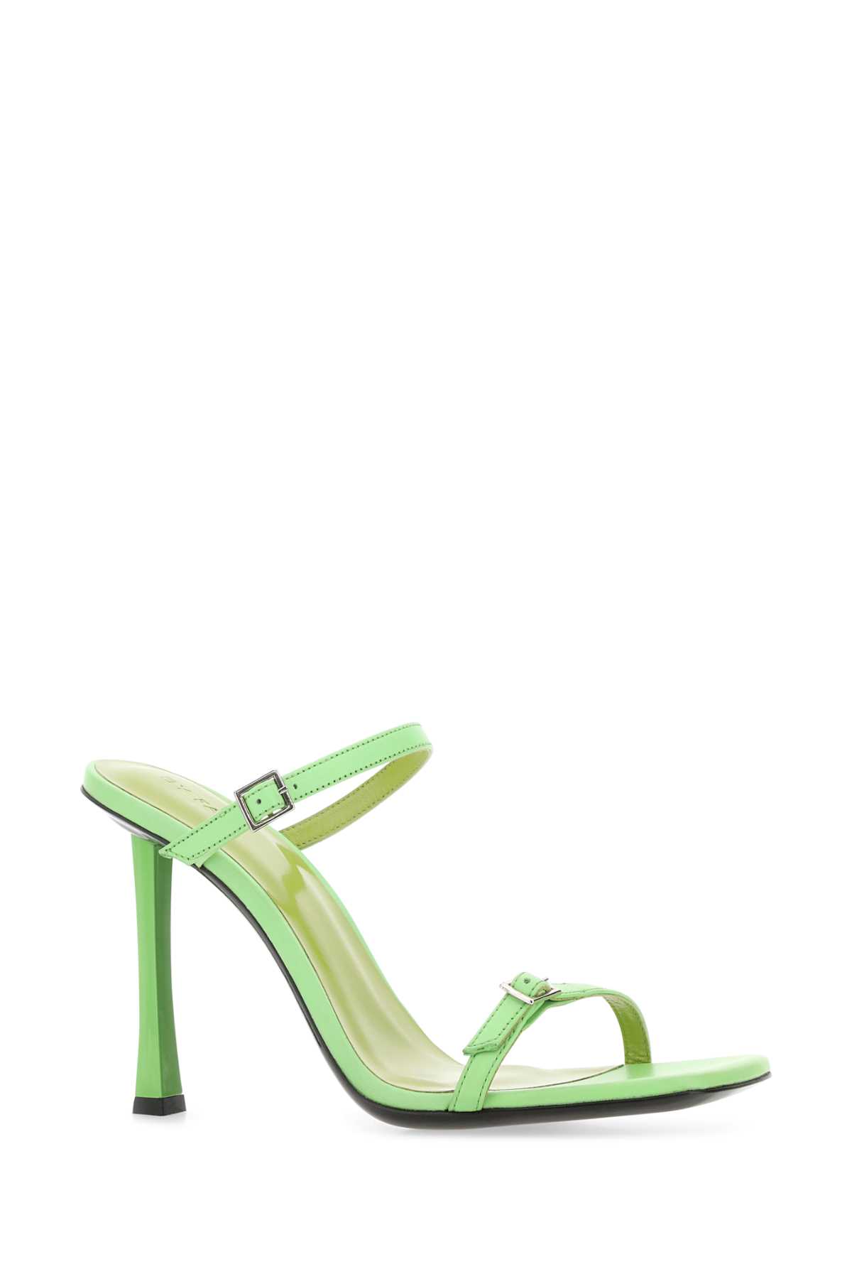 Shop By Far Light Green Leather Flick Mules