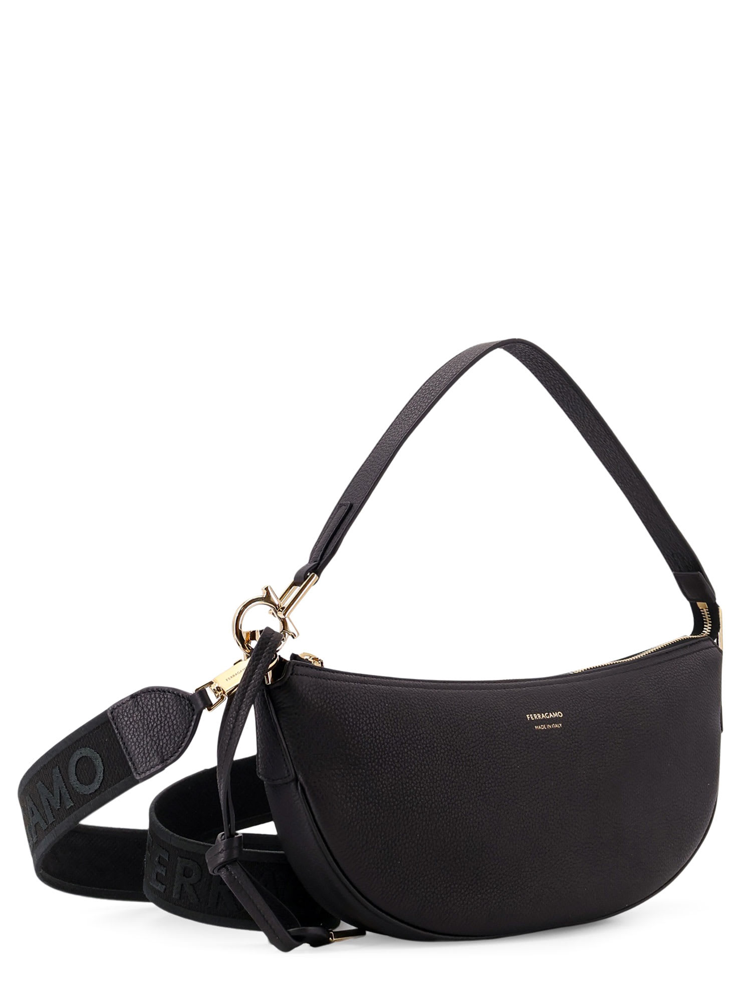 Shop Ferragamo Hobo Bag S Hammered Leather Shoulder Bag In Black