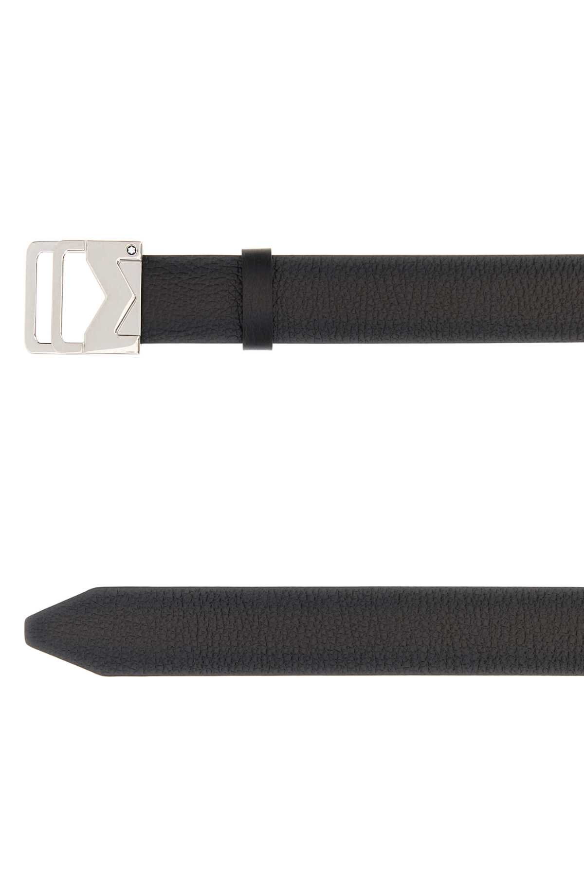 Montblanc Textured Leather Belt Silver-tone Buckle In Brown