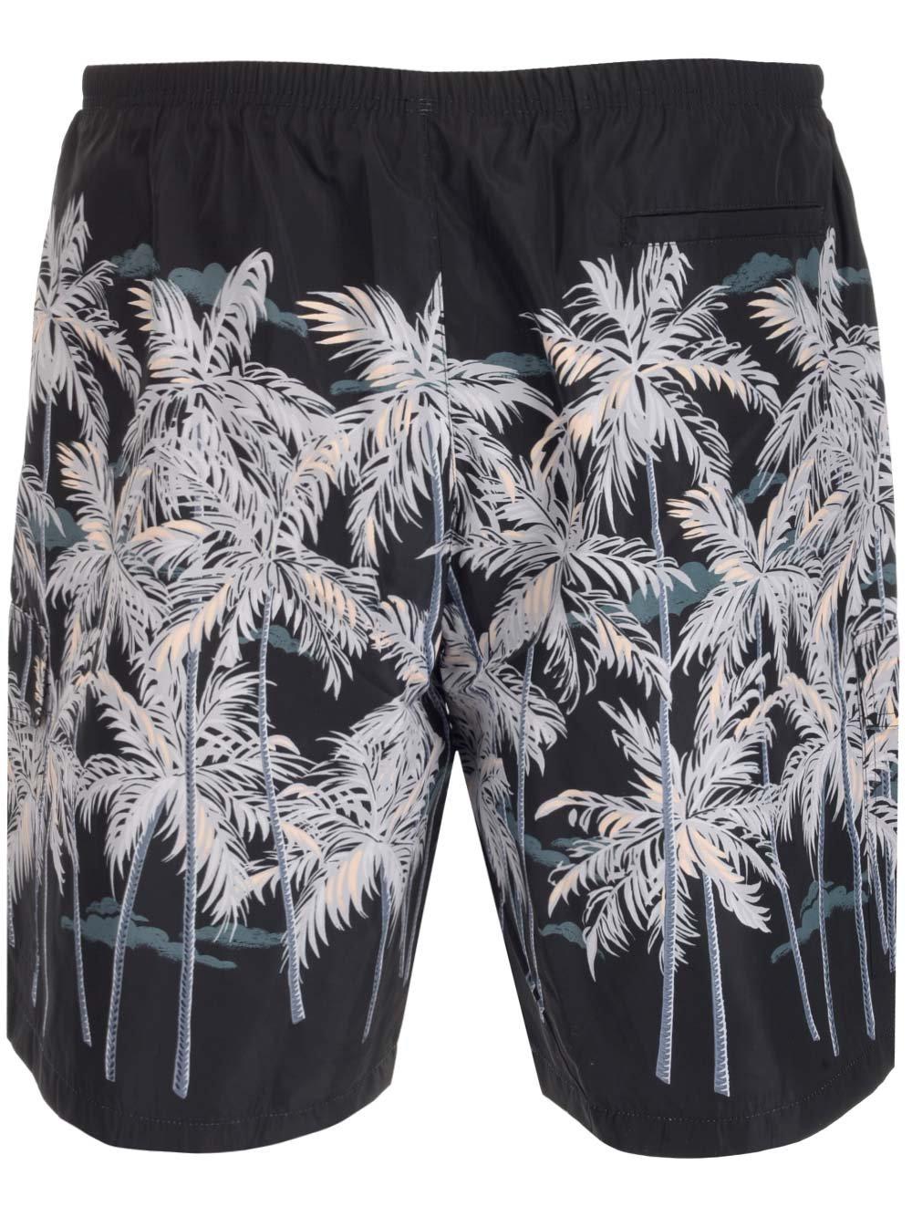 Shop Palm Angels Palm Printed Swim Shorts In Nero