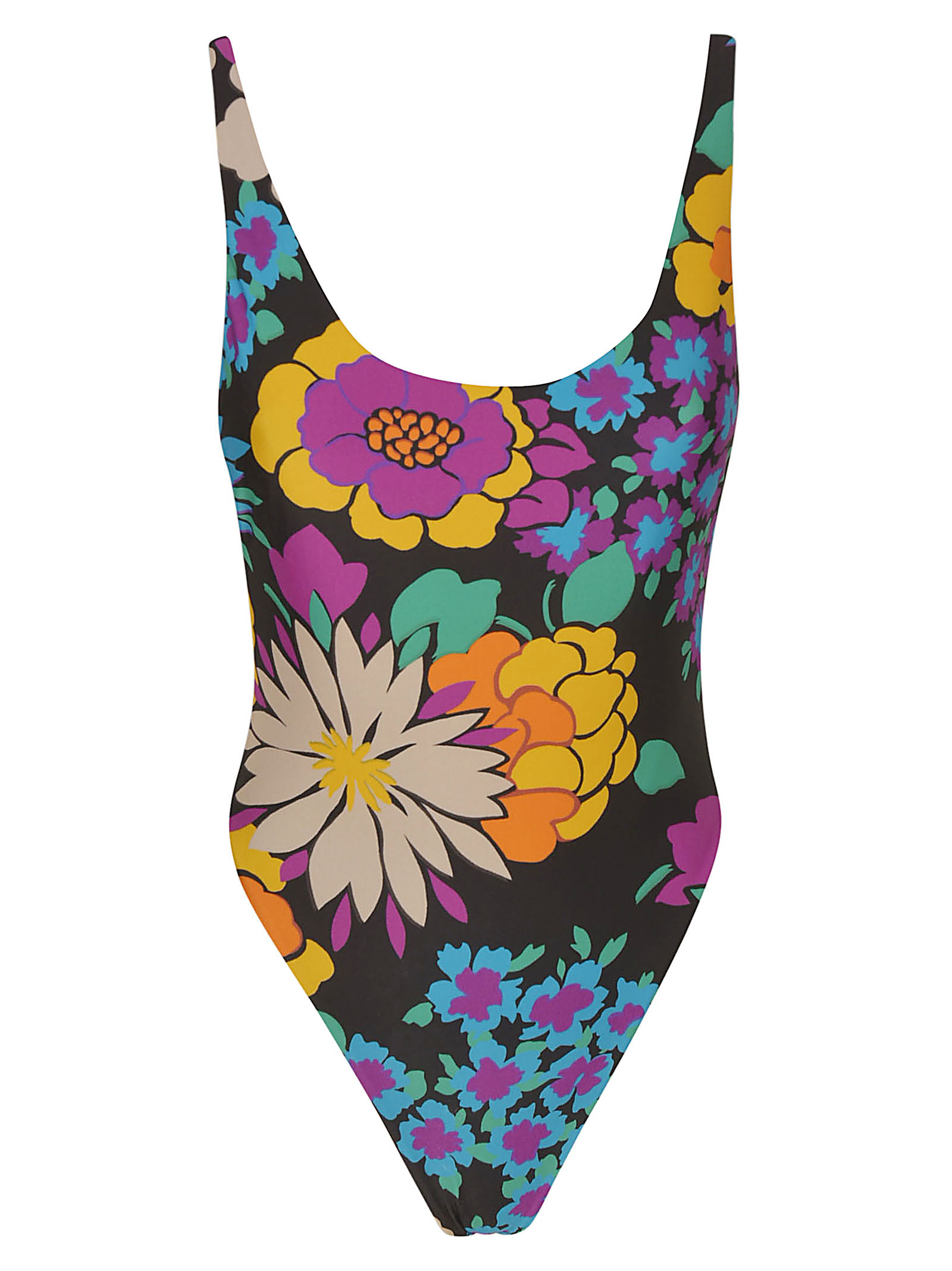 Saint Laurent Scoop Neck Floral Print Swimsuit