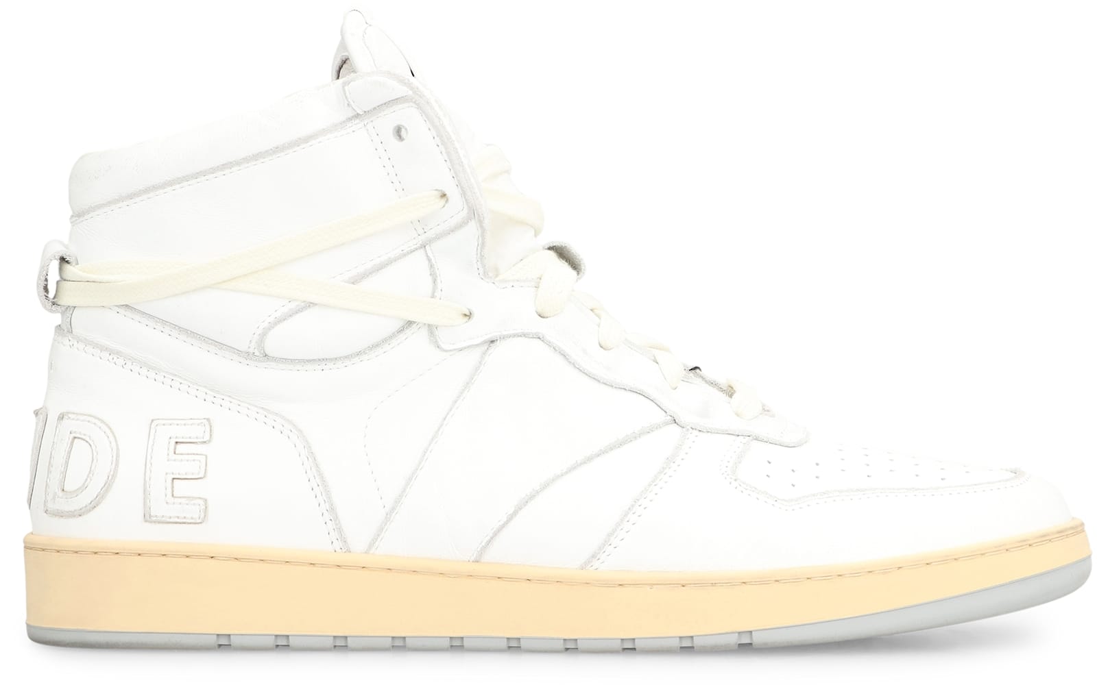 Rhude Rhecess Distressed Leather High-top Sneakers In White