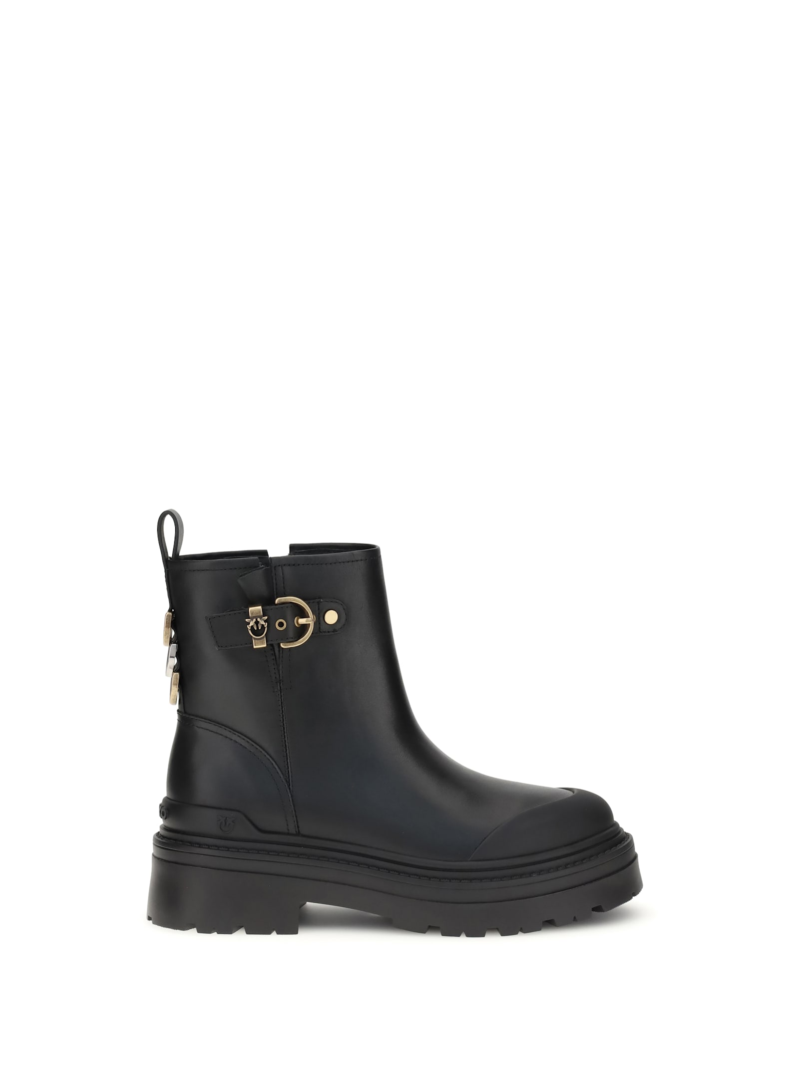 Pinko Leather Booties With Love Birds Logo In Black