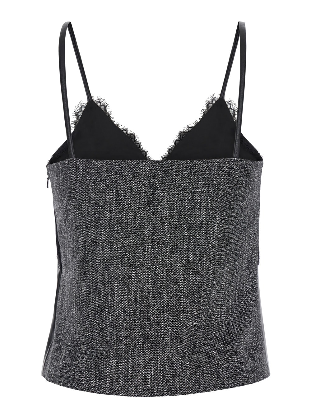 Shop Alberta Ferretti Black Top With Lace Trim In Eco Leather And Fabric Woman