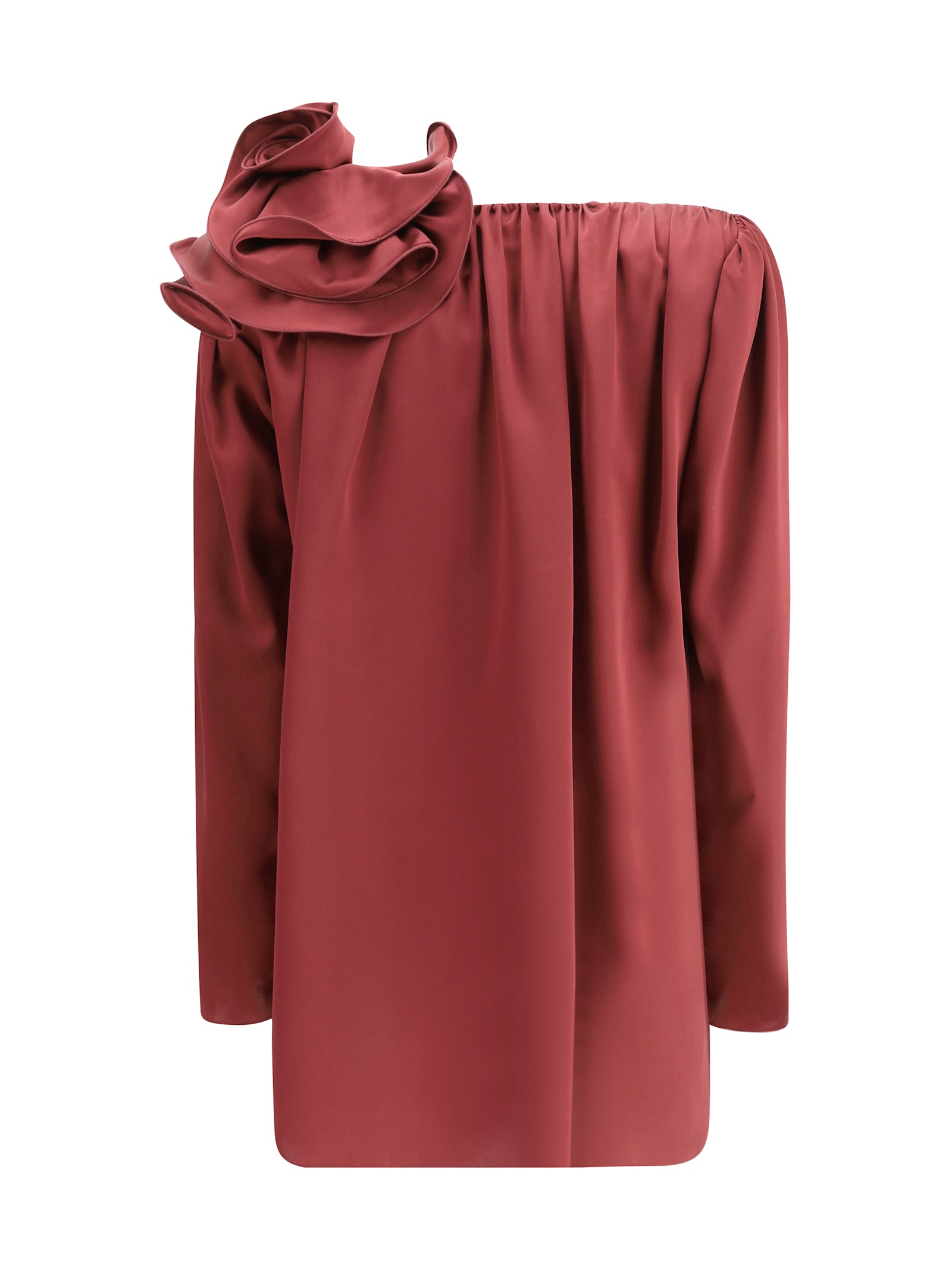 Magda Butrym Satin Blouse W/ Rose Detail In Bordeaux