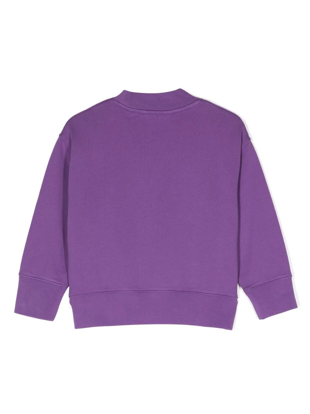 Shop Palm Angels Purple Crew Neck Sweatshirt With Curved Logo