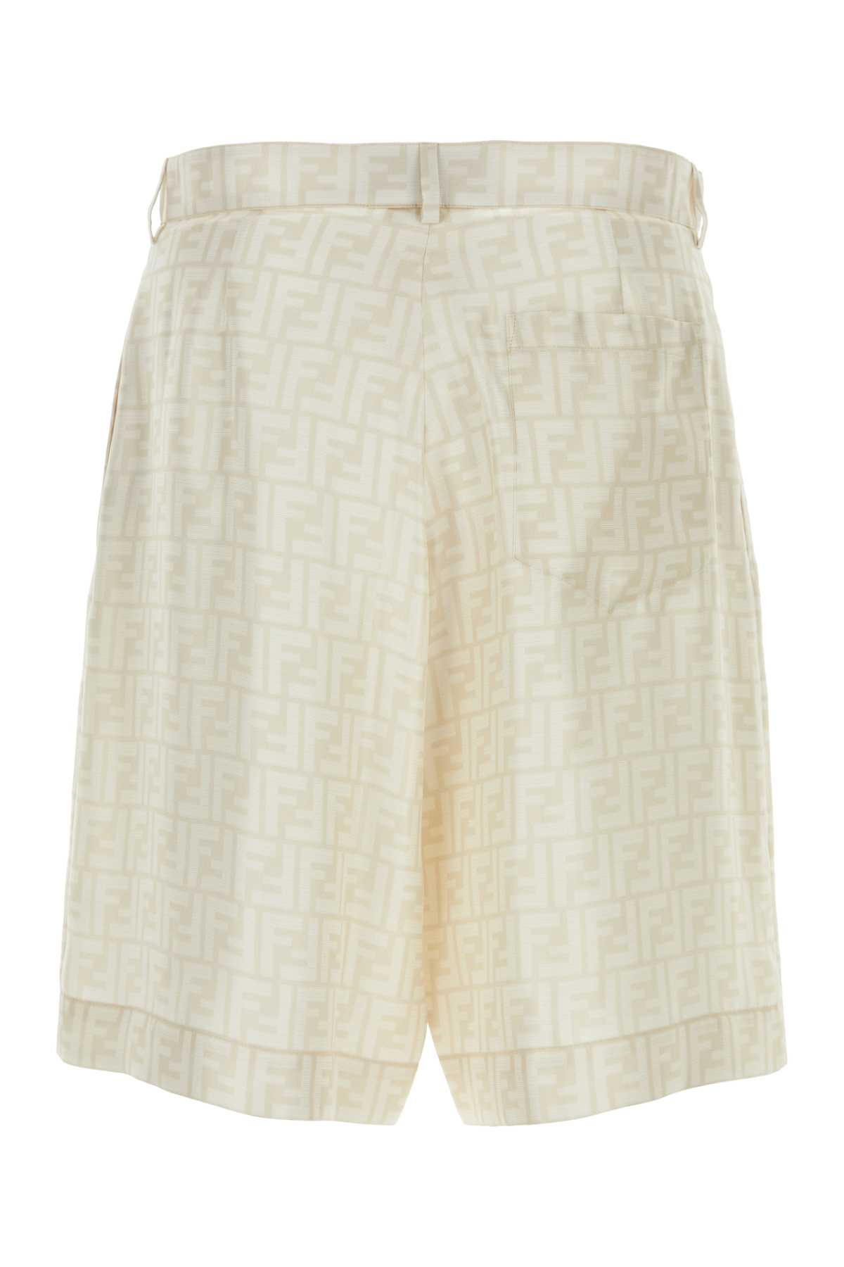 Fendi Embroidered Pattern Silk Bermuda Shorts In Naturalenaturale