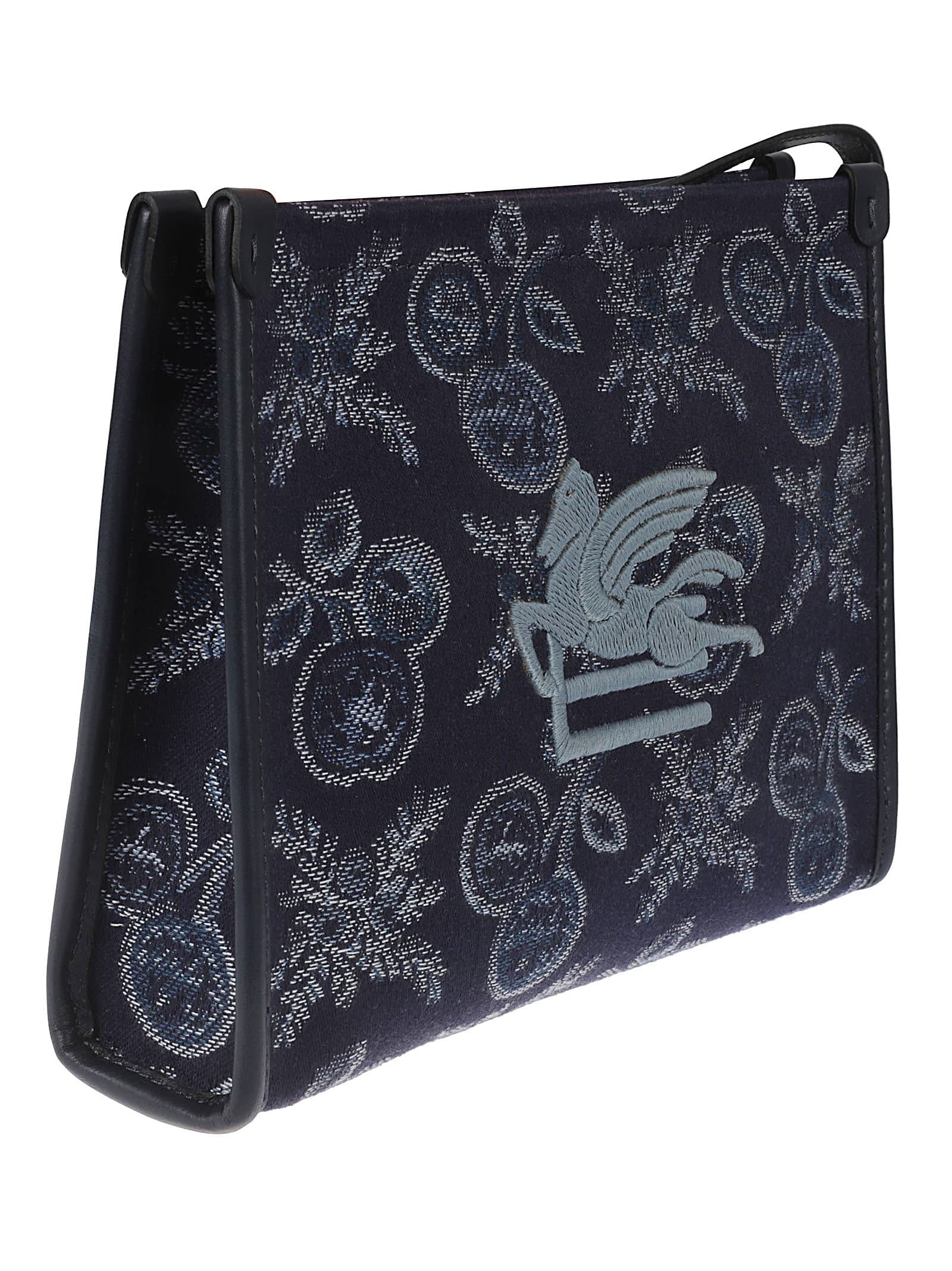 Shop Etro Logo Embroidered Paisley Pouch In Blue