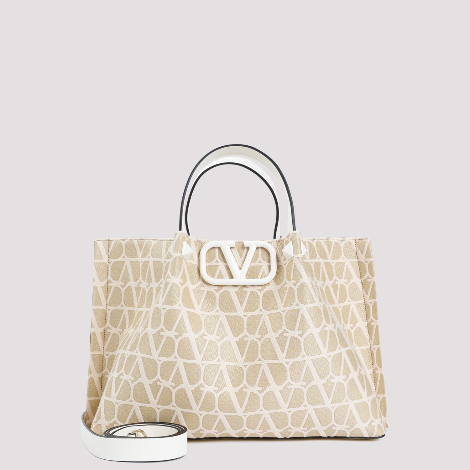 Shop Valentino Vlogo Medium Tote In Naturale Ivory