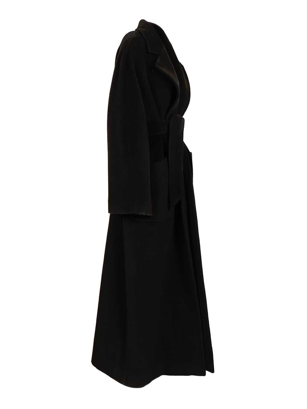 Tagliatore Long Wool Coat Belted Waist In Black