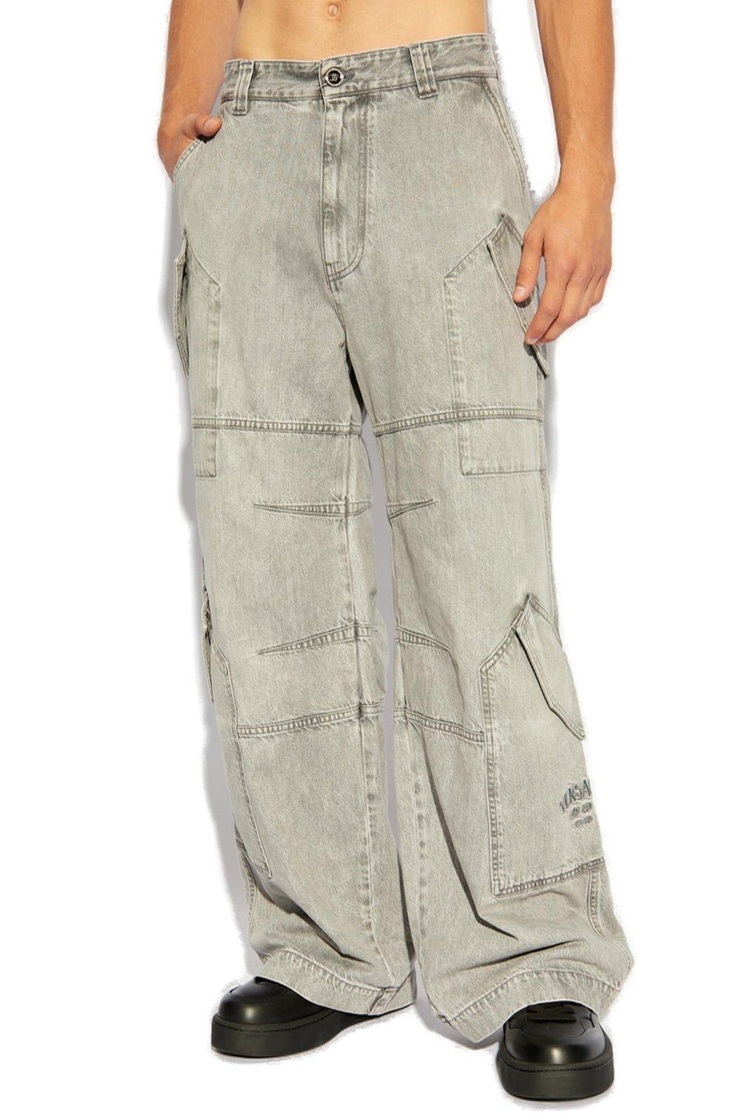 Versace Pocket-detailed Cargo Jeans In Grey