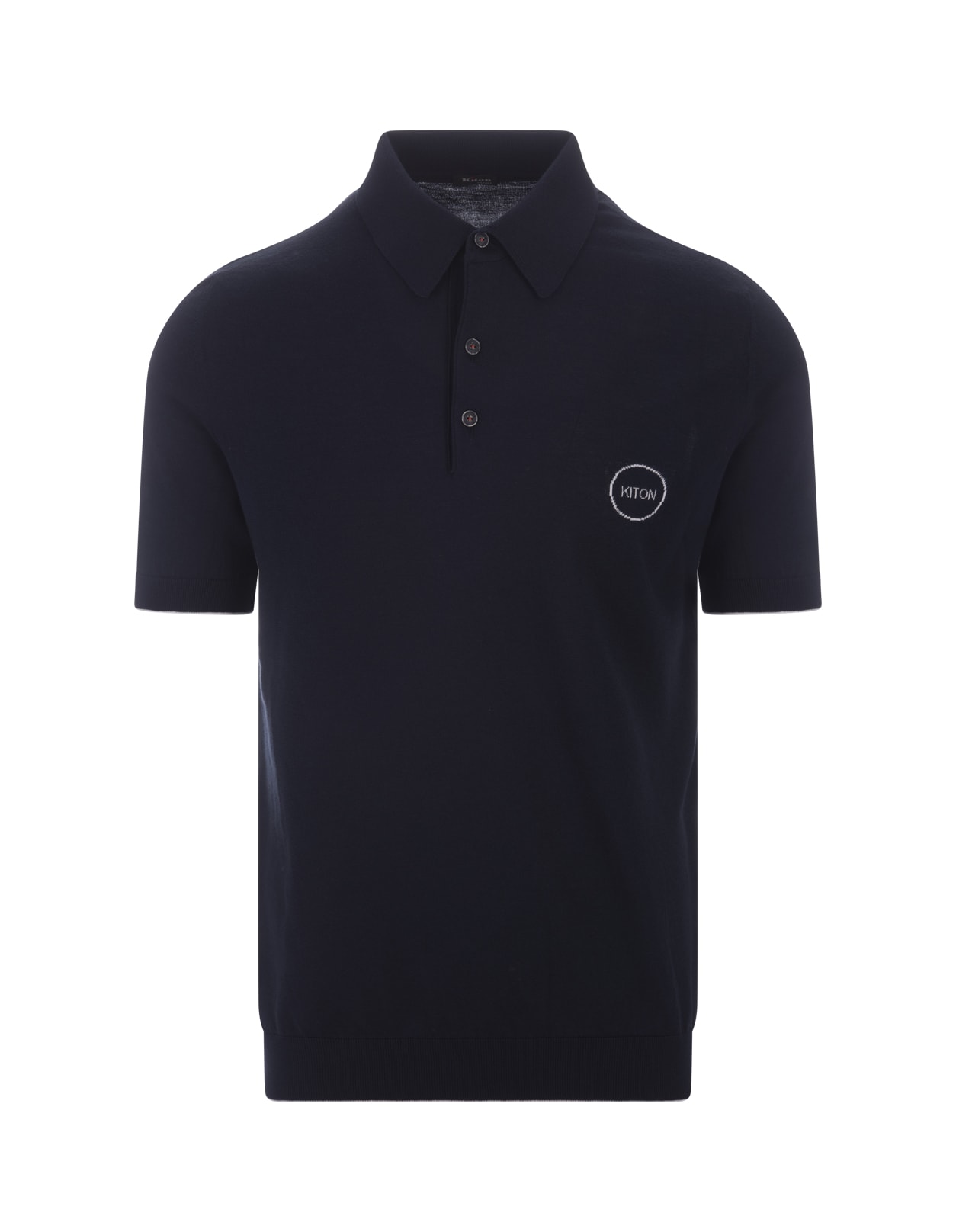 Shop Kiton Black Knitted Polo With Logo