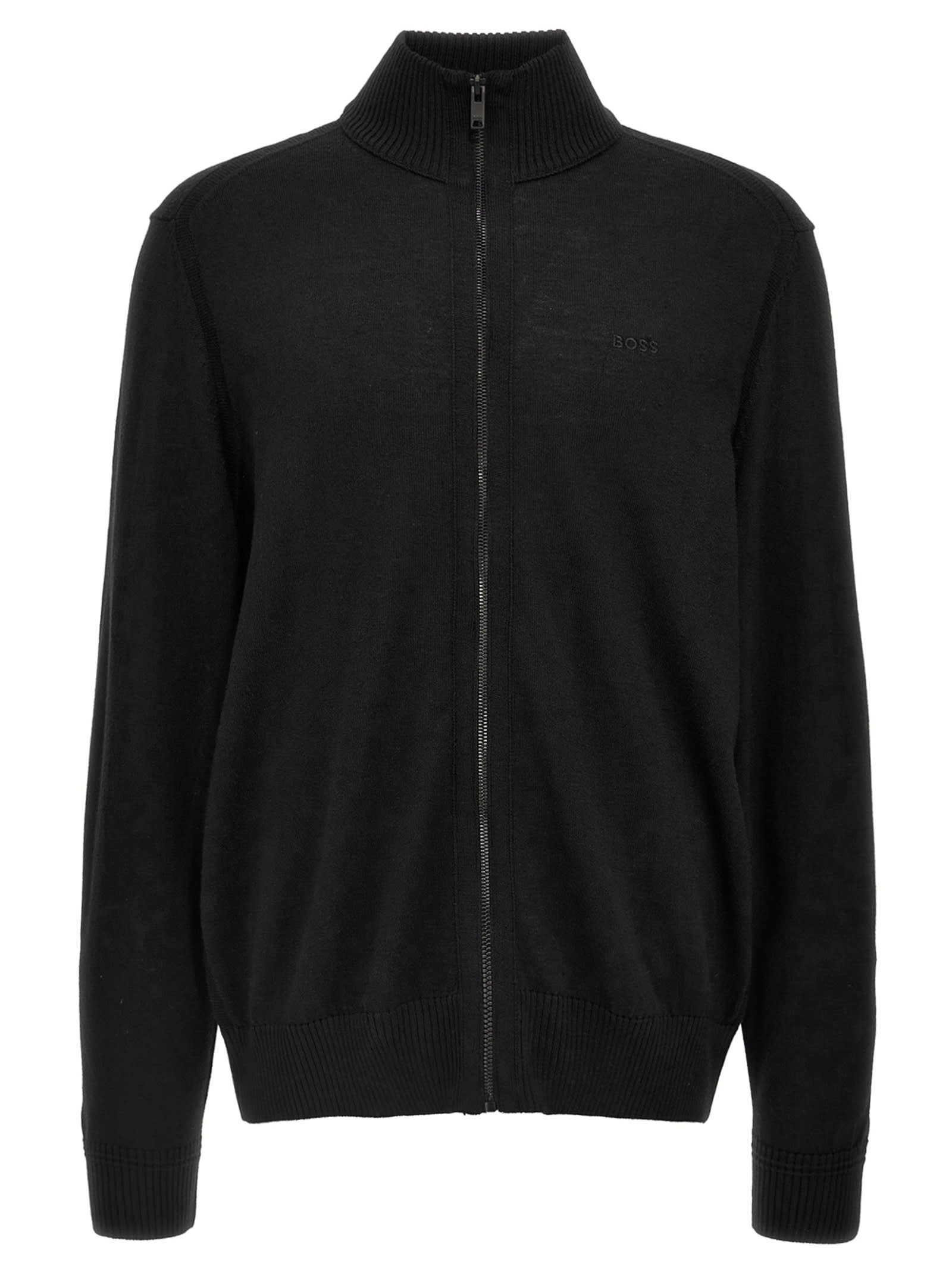 Hugo Boss Avac Mens Full Zip Funnel Neck Jumper In Black
