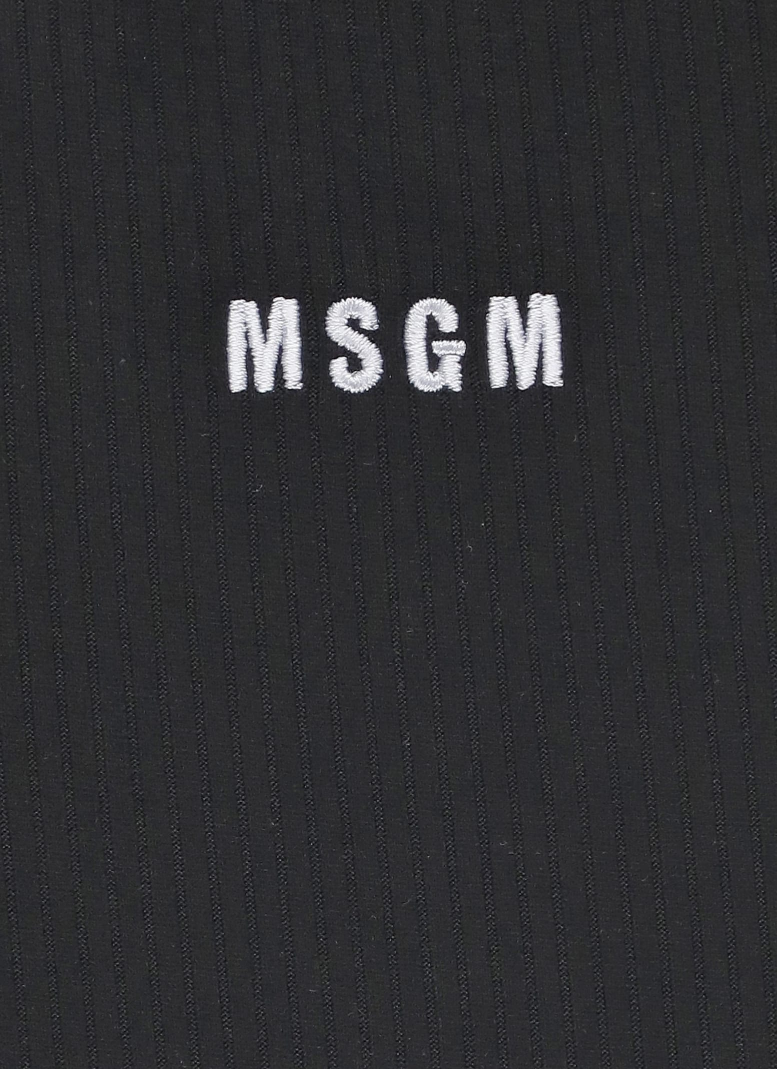 Shop Msgm Ribbed Top With Logo In Black