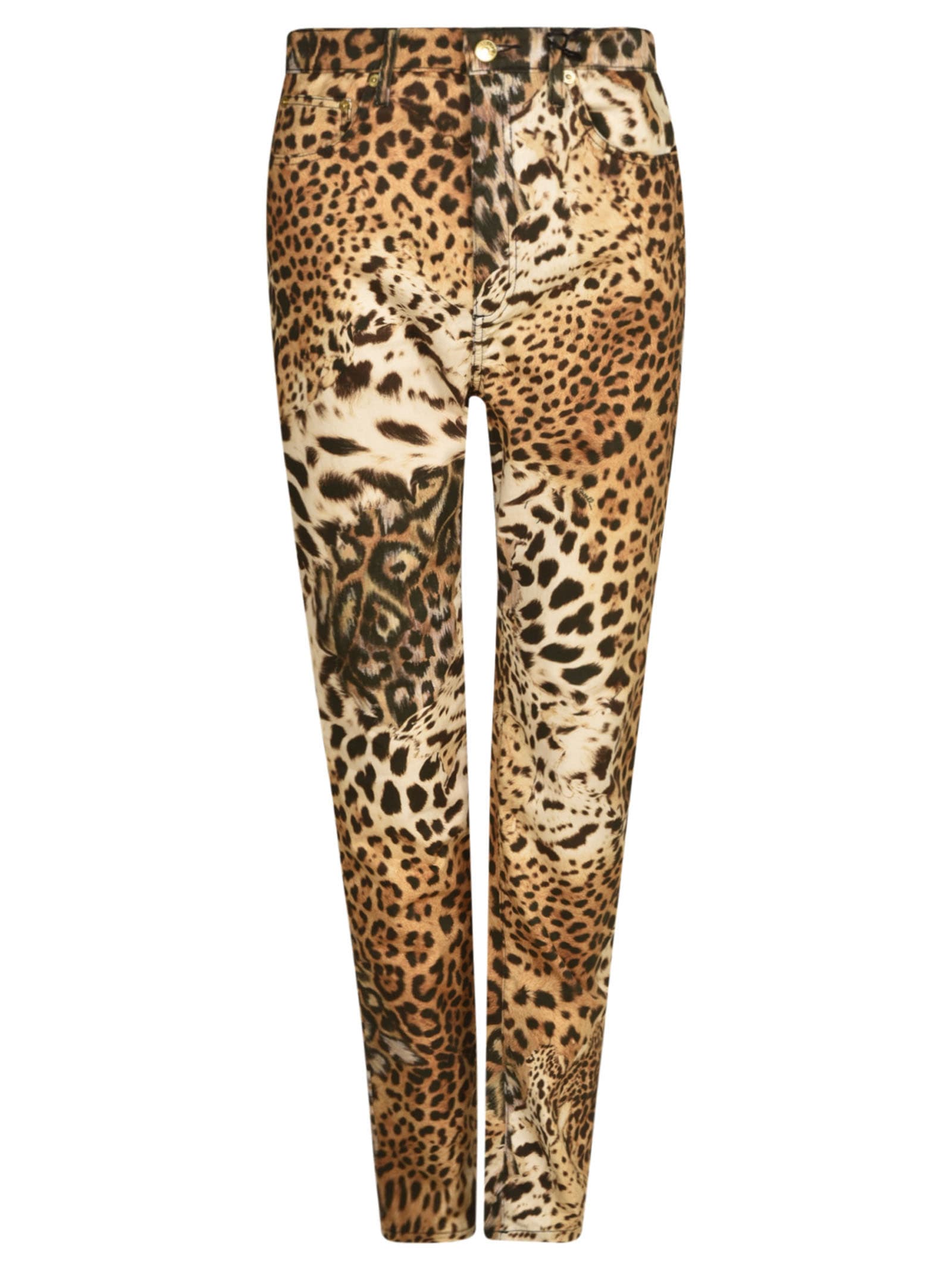 Roberto Cavalli Animal Print Trousers In Natural