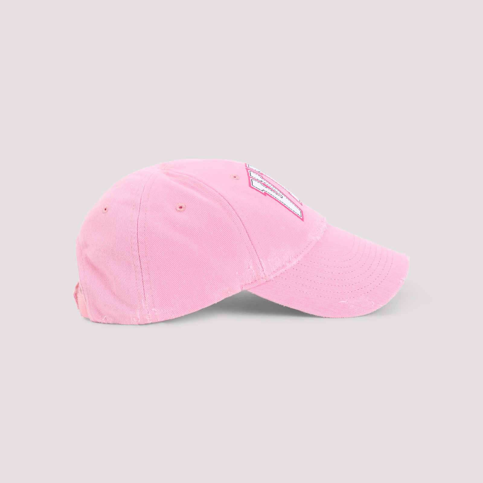 Balenciaga Distressed Cotton Visor Hat With Curved Brim In Pink