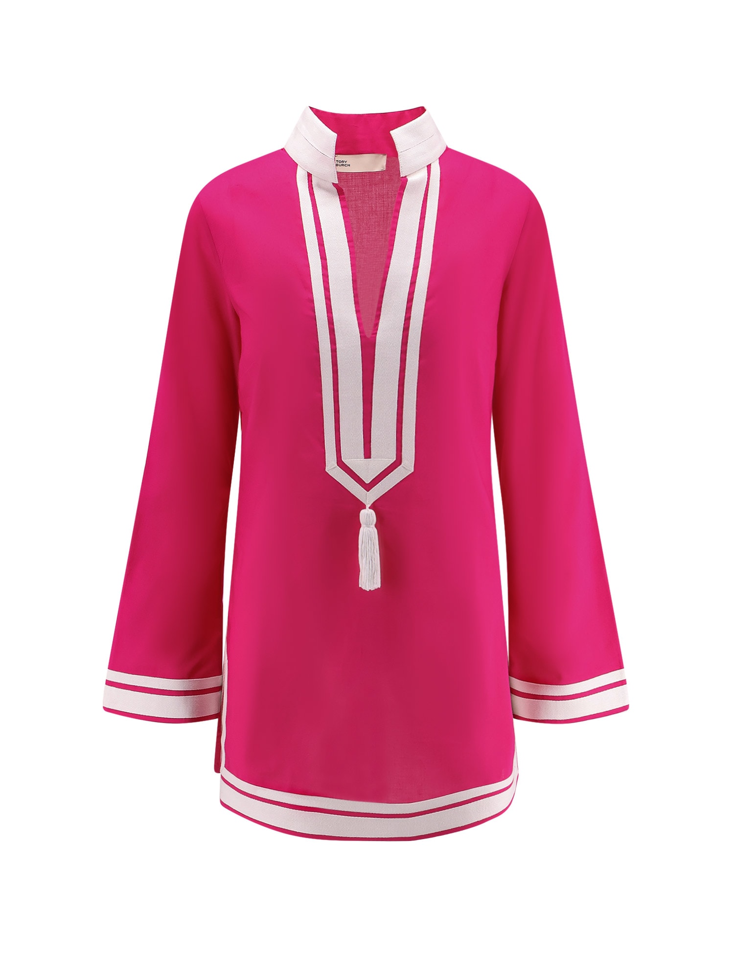 Tory Burch Cotton Short Dress With Contrasting Profiles In Pink