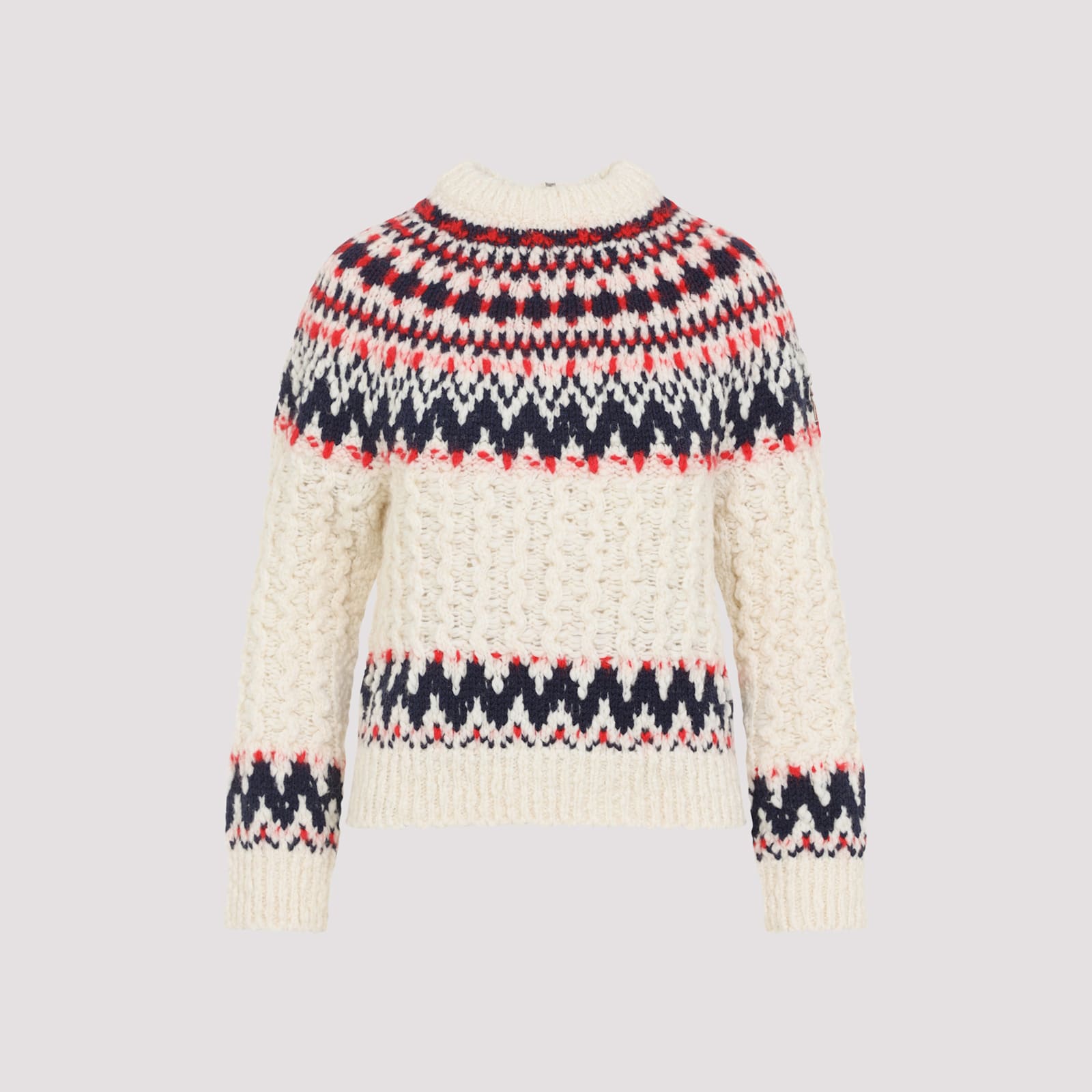 Moncler Grenoble Geometric Jacquard Wool Blend Jumper In Neutral