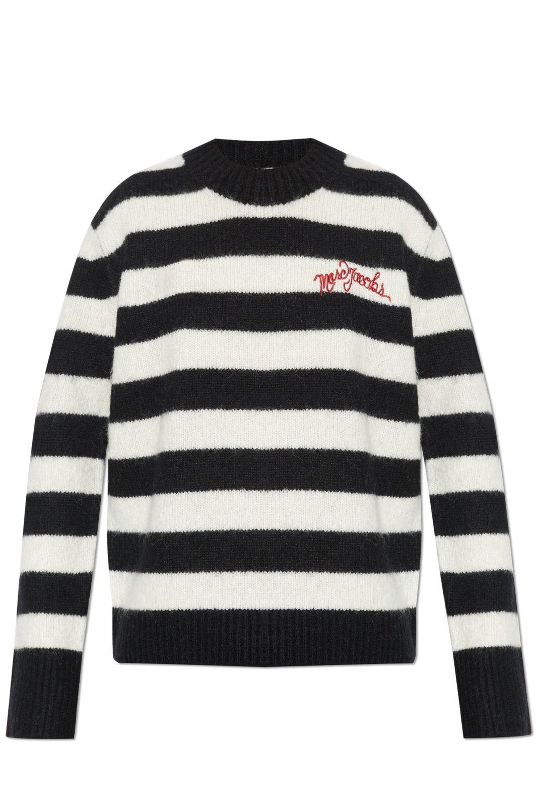 Shop Marc Jacobs The Striped Brushed Logo Embroidered Jumper In Black White