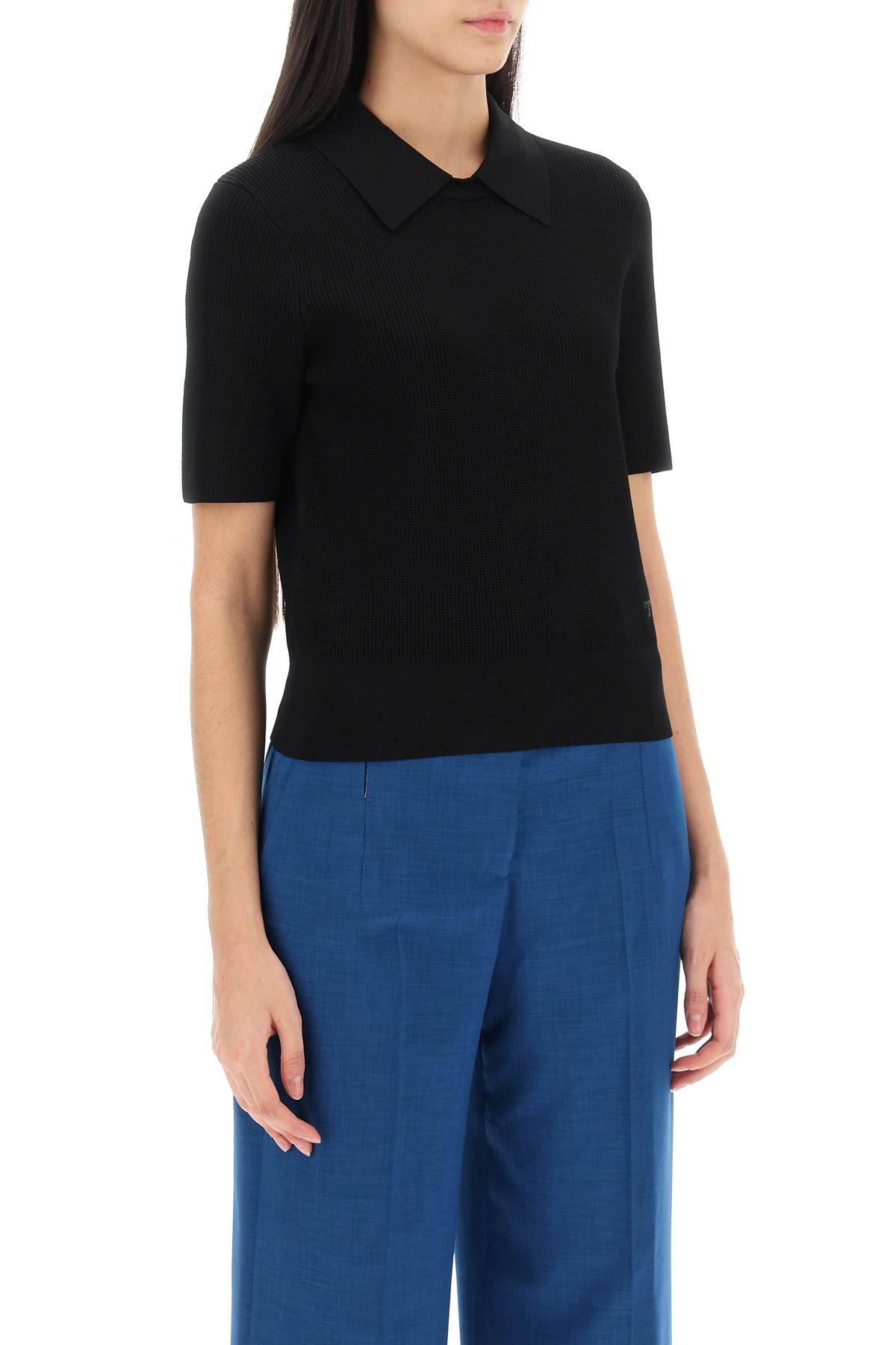 Shop Tory Burch Knitted Polo Shirt In Black (black)