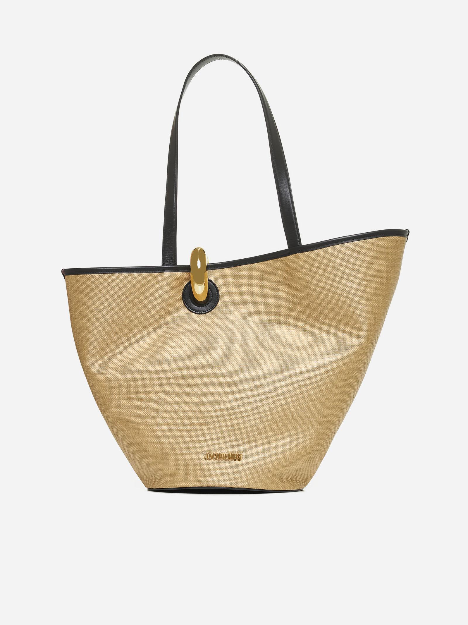 Shop Jacquemus Le Bambola Raffia Effect Bag In Beige