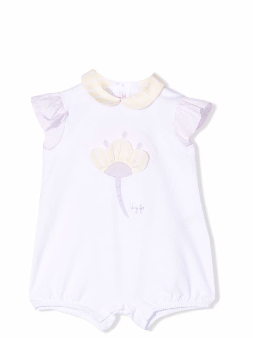 Il Gufo Romper With Embroidery In Bianco-giallo