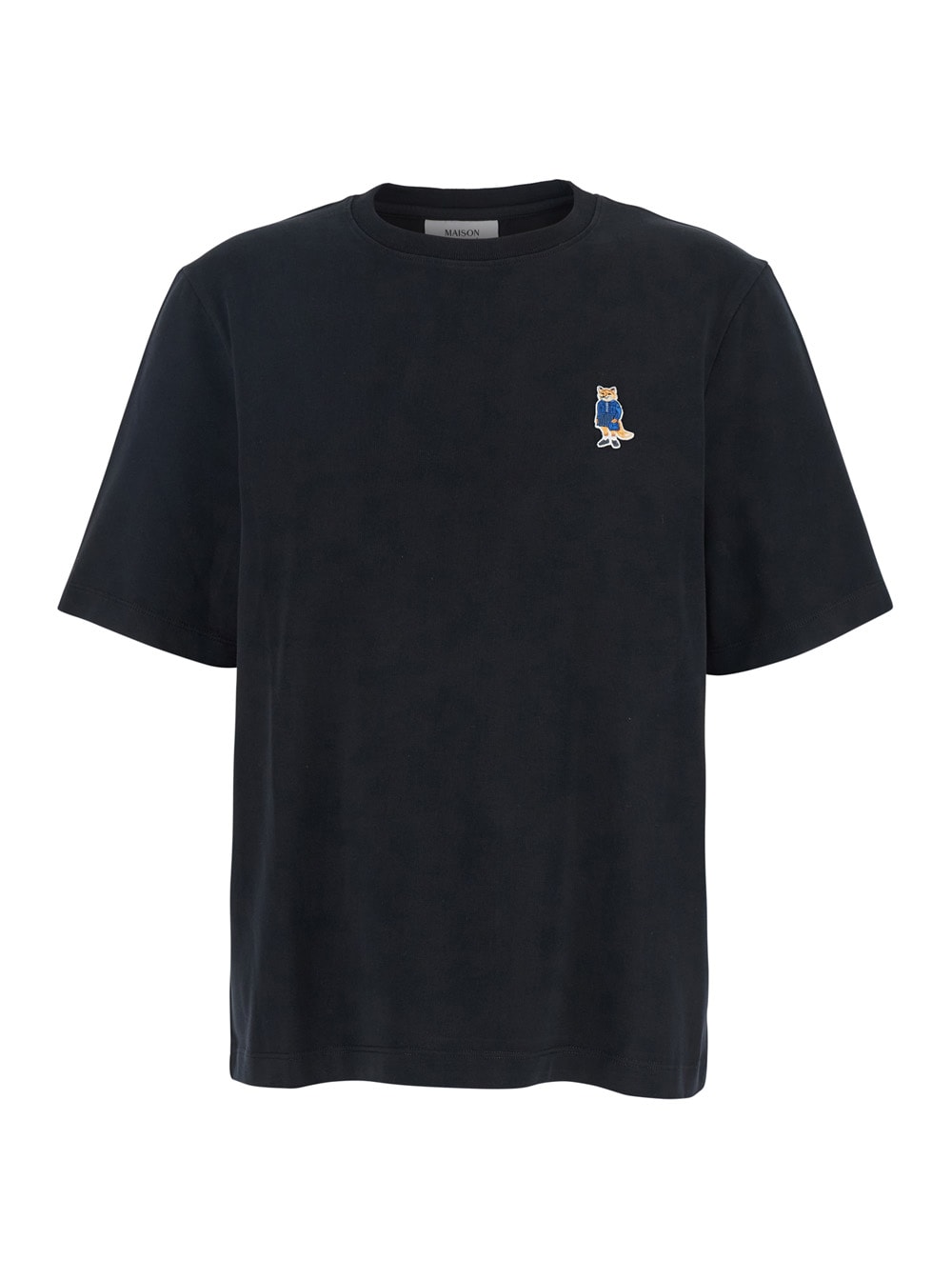 Maison Kitsuné Black T-shirt With Fox Head Patch In Cotton Woman In Black