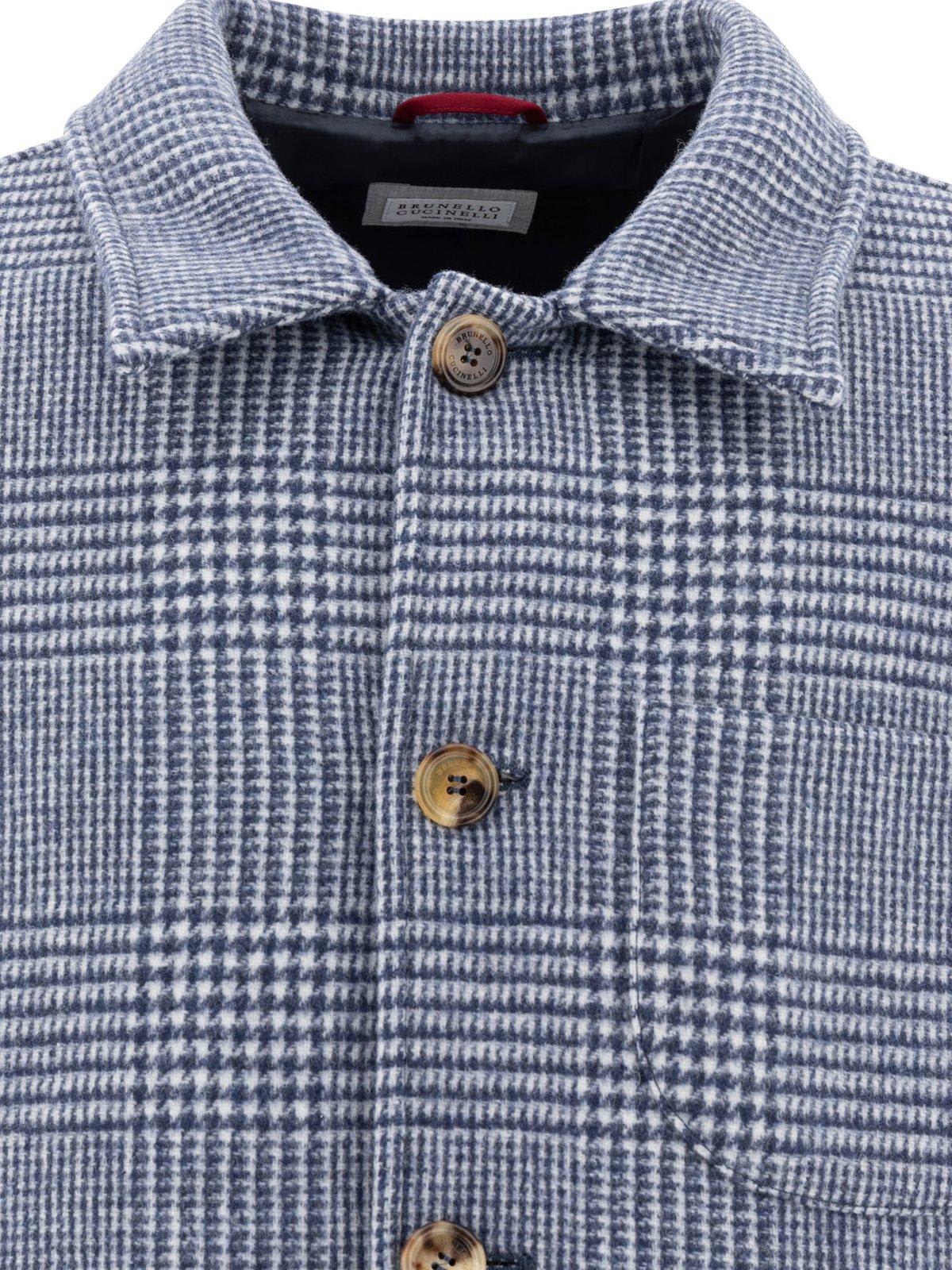 Shop Brunello Cucinelli Prince Of Wales Check Pattern Overshirt In Blu Indigo/blu Marina