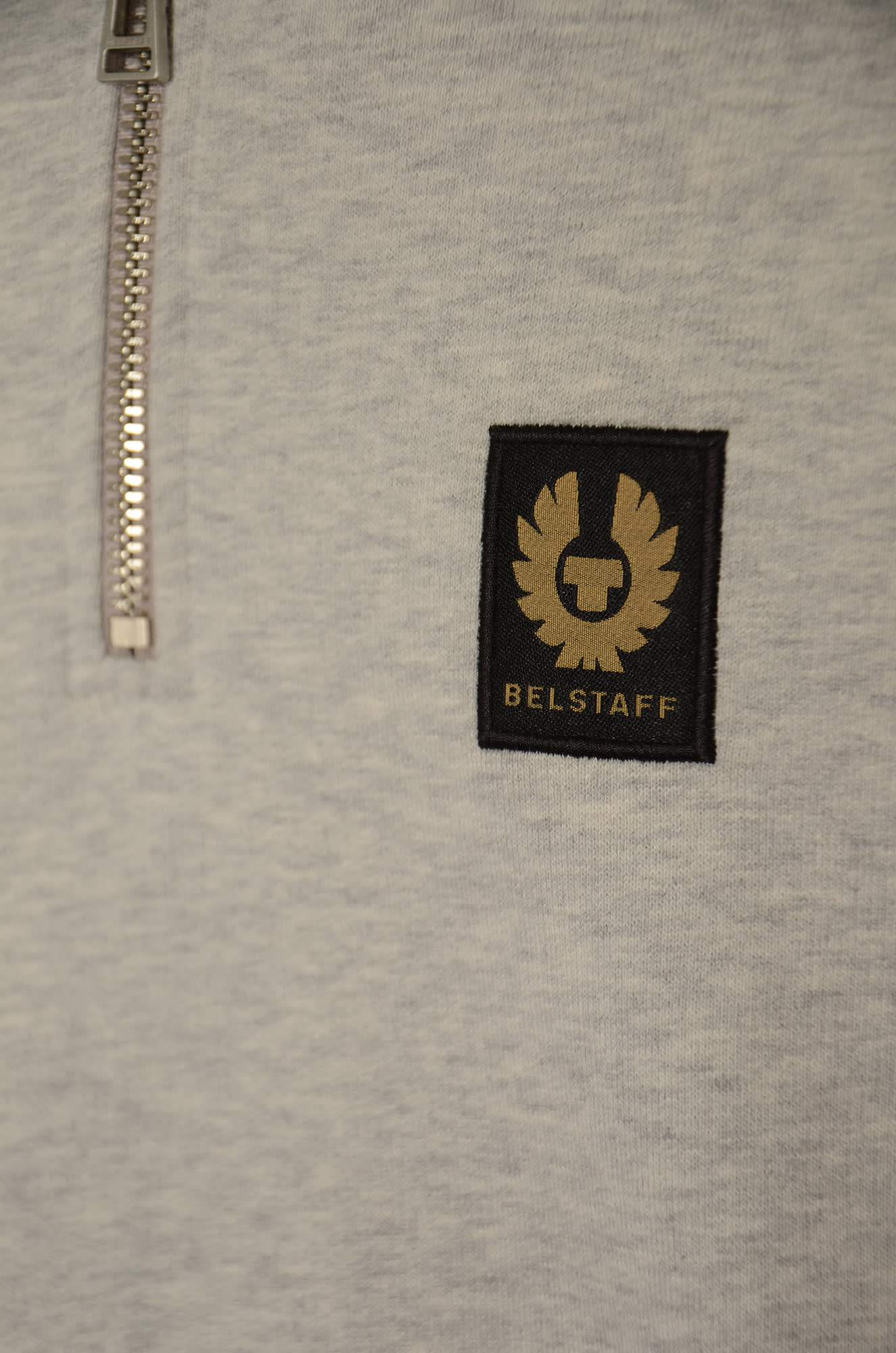 Shop Belstaff Logo Patched Rib Trim Quarter-zip Sweatshirt In Old Silver Heather