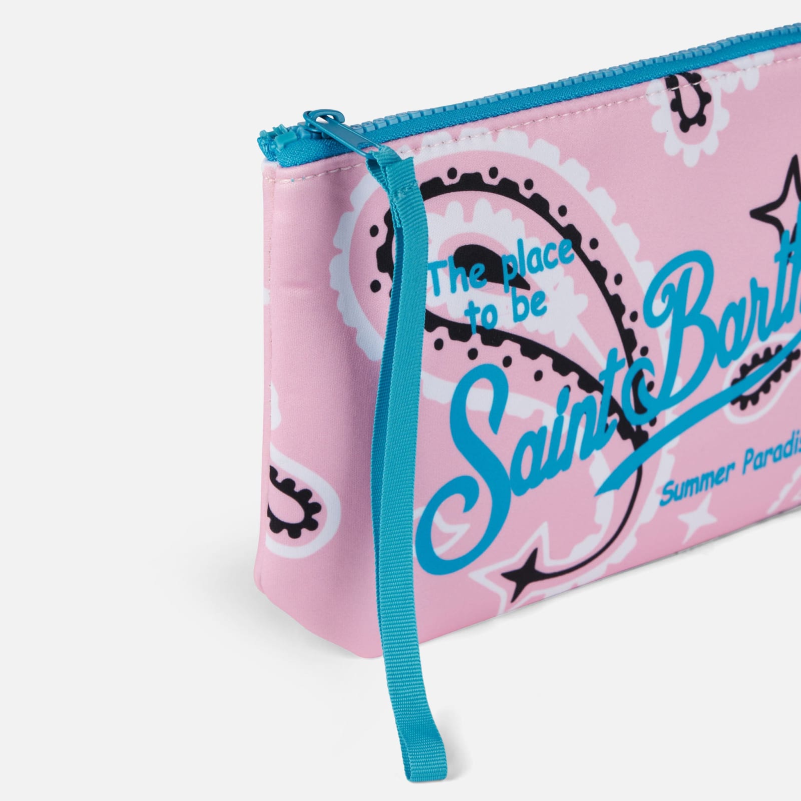 Mc2 Saint Barth Aline Scuba Pochette With Pink Paisley Print In Pink