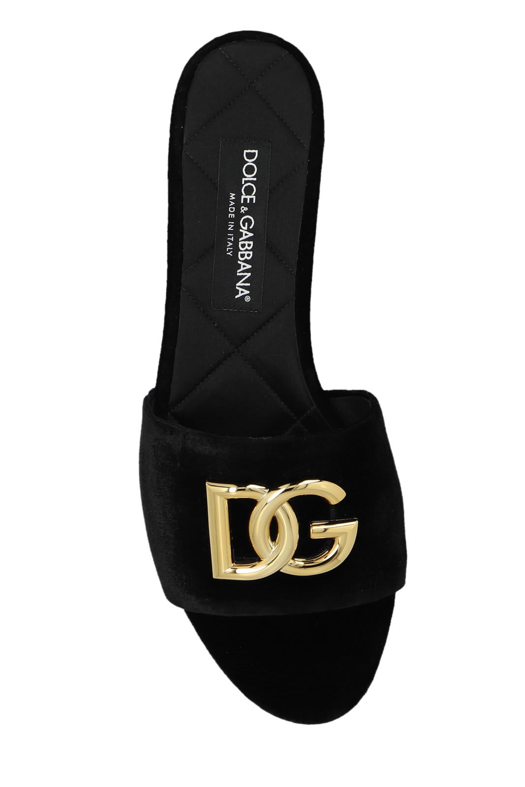 Shop Dolce & Gabbana Dg Logo Plaque Velvet Slides In Black