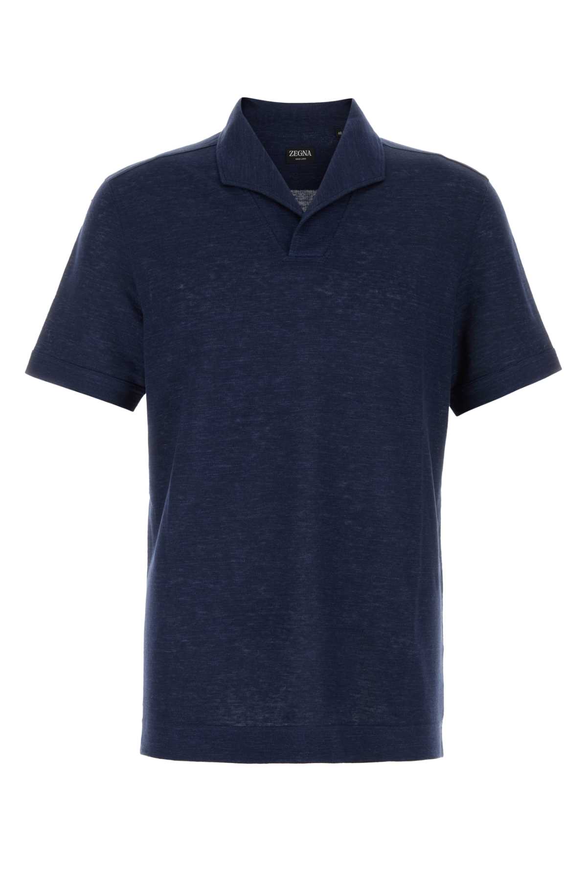 ZEGNA NAVY BLUE LINEN POLO SHIRT
