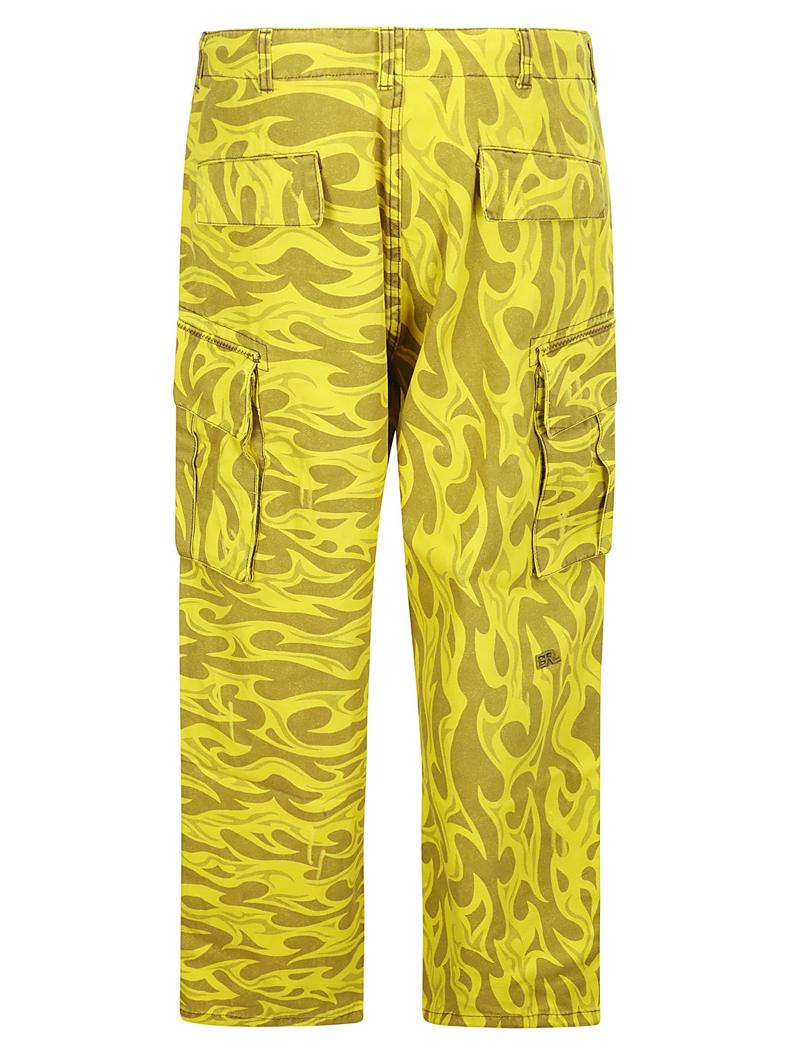 Shop Erl Unisex Printed Cargo Pants Woven In Yellow Flame