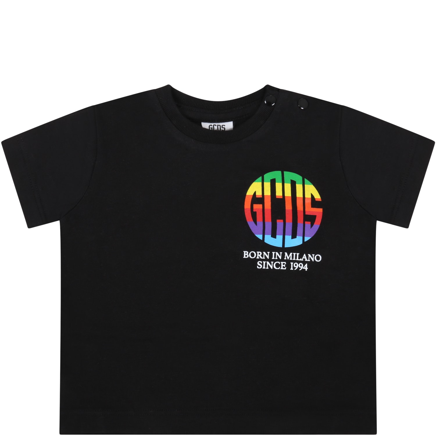 GCDS Mini Black T-shirt For Babykids With Logo