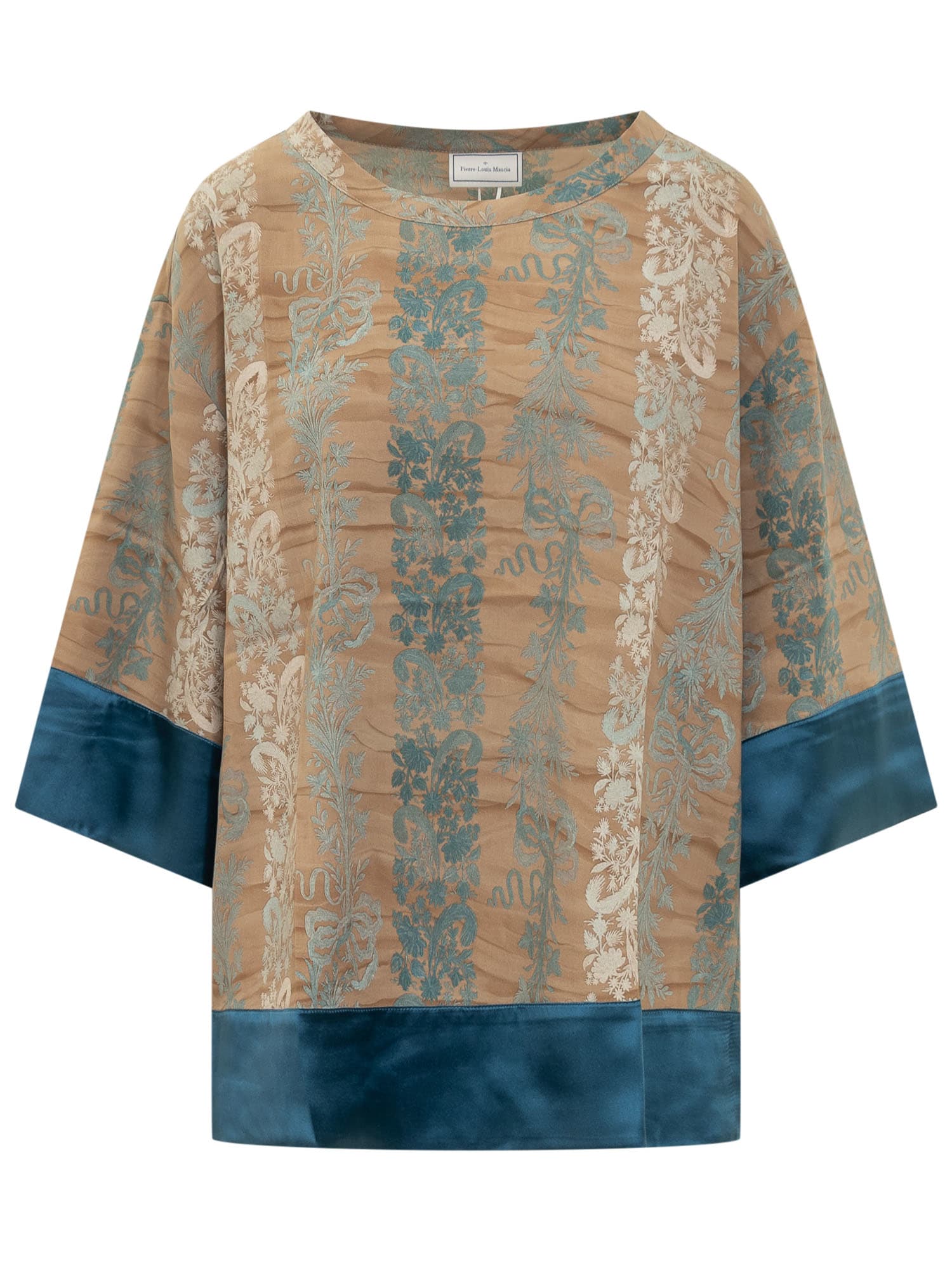 Pierre-louis Mascia Silk Shirt With Floral Pattern In Cipria Azzurro