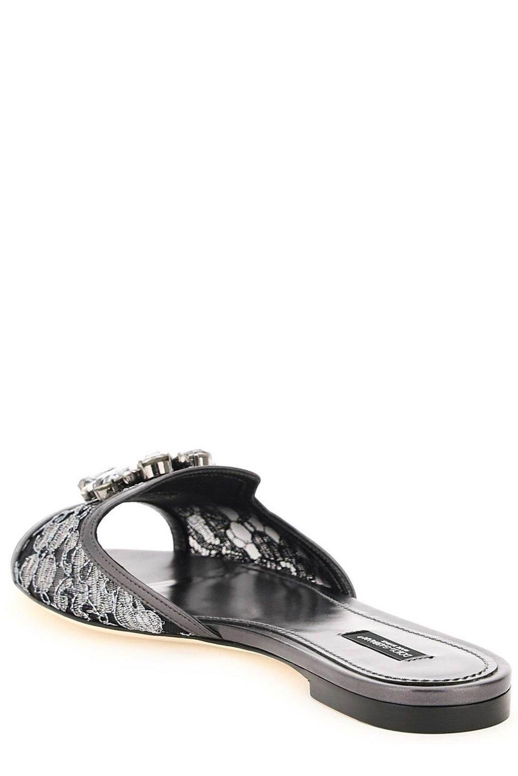Dolce & Gabbana Crystal Lace Flat Sandals With Floral Overlay