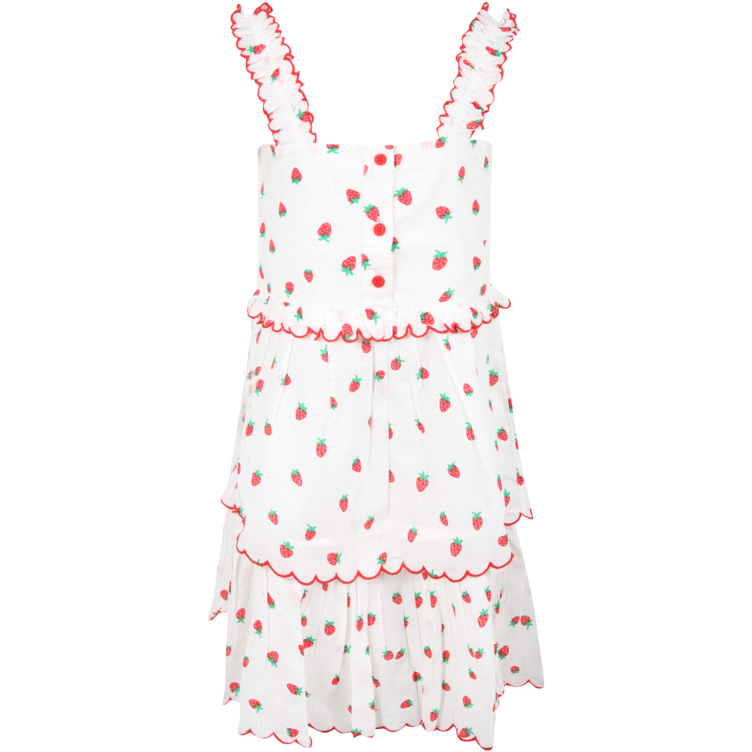 Stella McCartney Kids White Dress For Girl With Strawberries